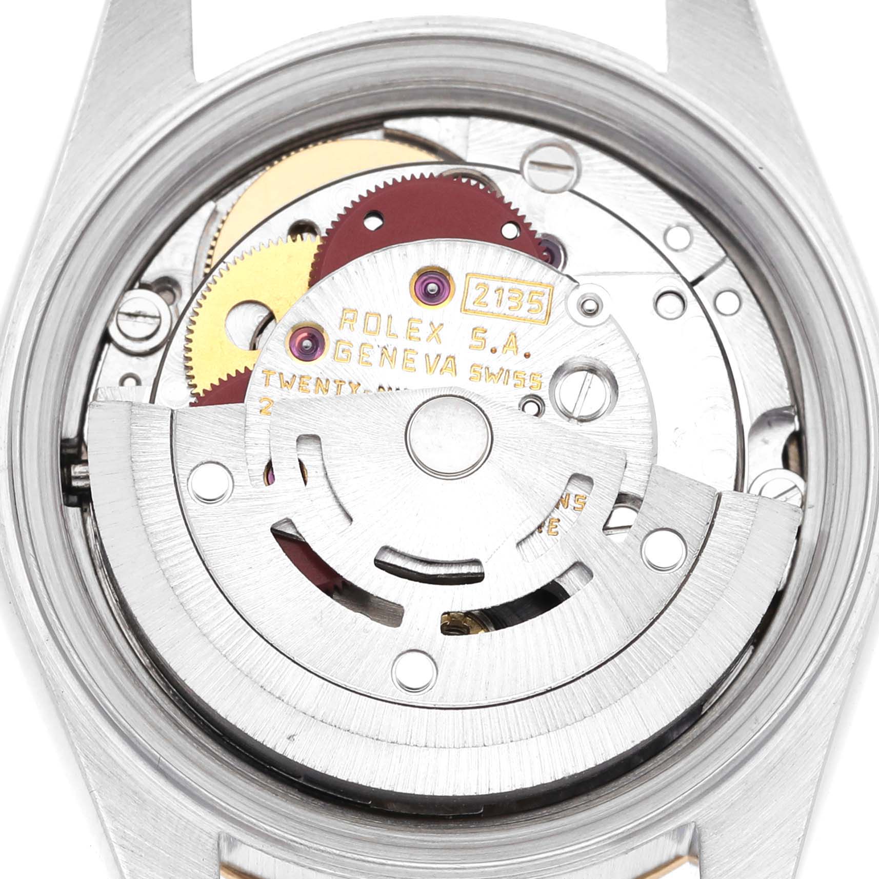 The image shows a close-up view of the movement mechanism of a Rolex Datejust 69173 Women's Steel and Gold (two tone) Champagne Dial 69173 Women's Steel and Gold (two tone) Champagne Dial watch.