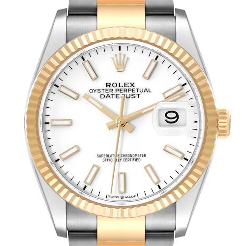 Photo of Rolex Datejust Steel Yellow Gold White Dial Mens Watch 126233 Box Card