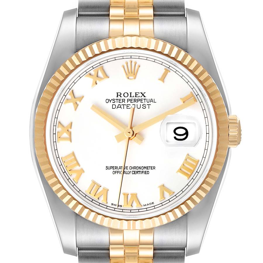 Rolex Datejust Steel Yellow Gold White Roman Dial Mens Watch 116233 Box Papers SwissWatchExpo