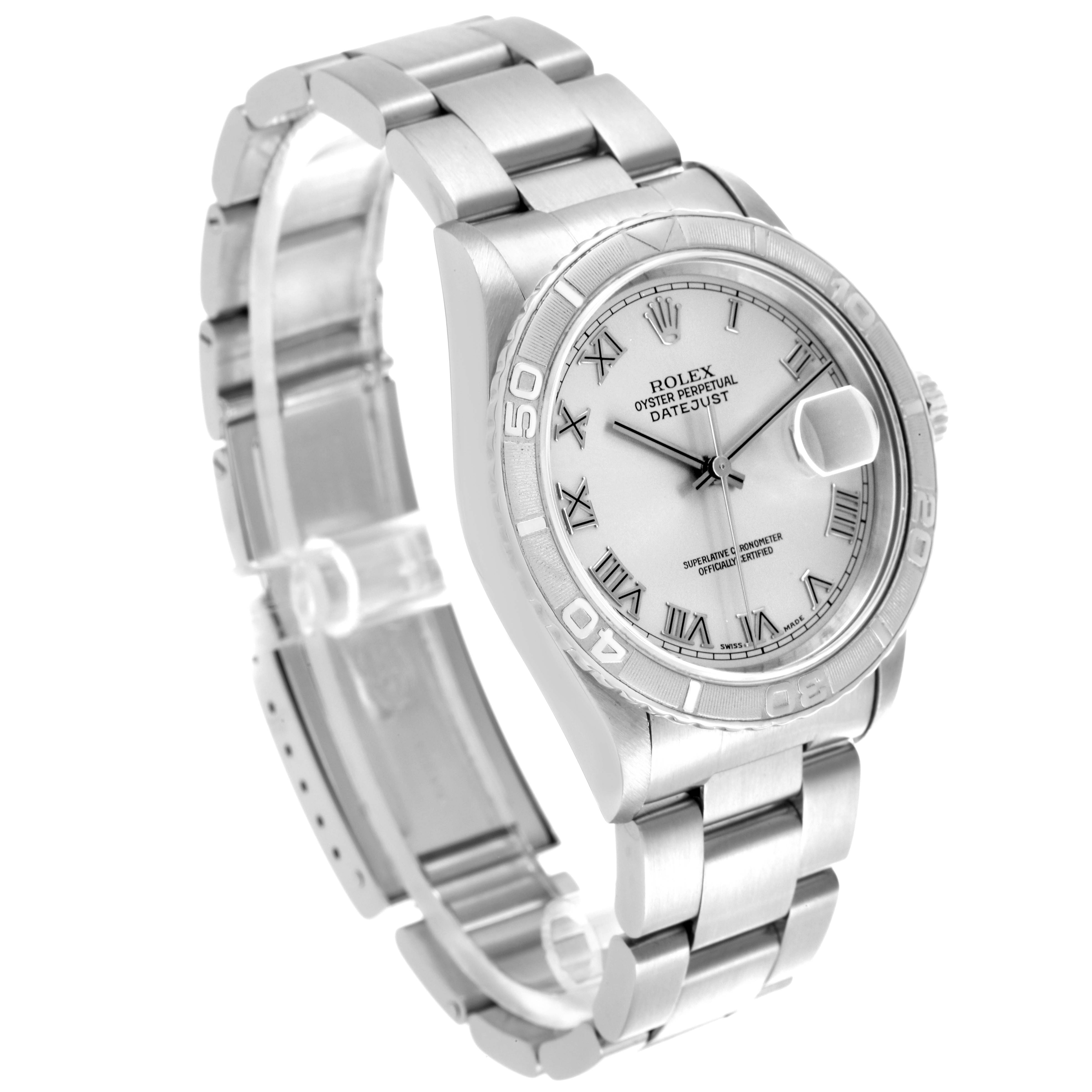 The Rolex Datejust 16264 Men's Stainless Steel Silver Dial 16264 Men's Stainless Steel Silver Dial watch is shown at an angled view, displaying the dial, bezel, and bracelet clearly.