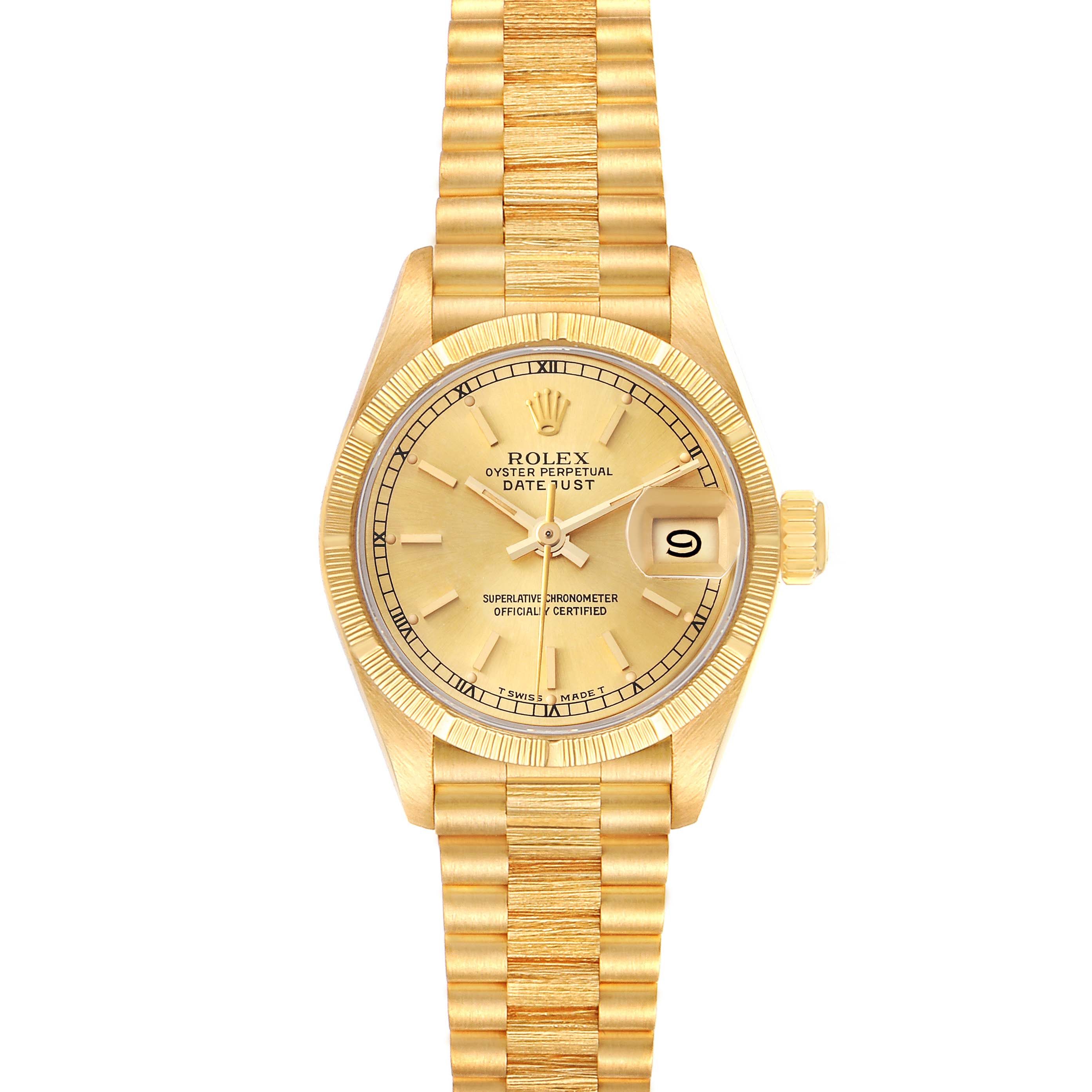 Rolex President Datejust 18K Yellow Gold Bark Finish Watch 69278 ...