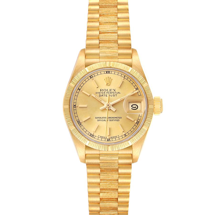 Rolex President Datejust 18K Yellow Gold Bark Finish Watch 69278 SwissWatchExpo