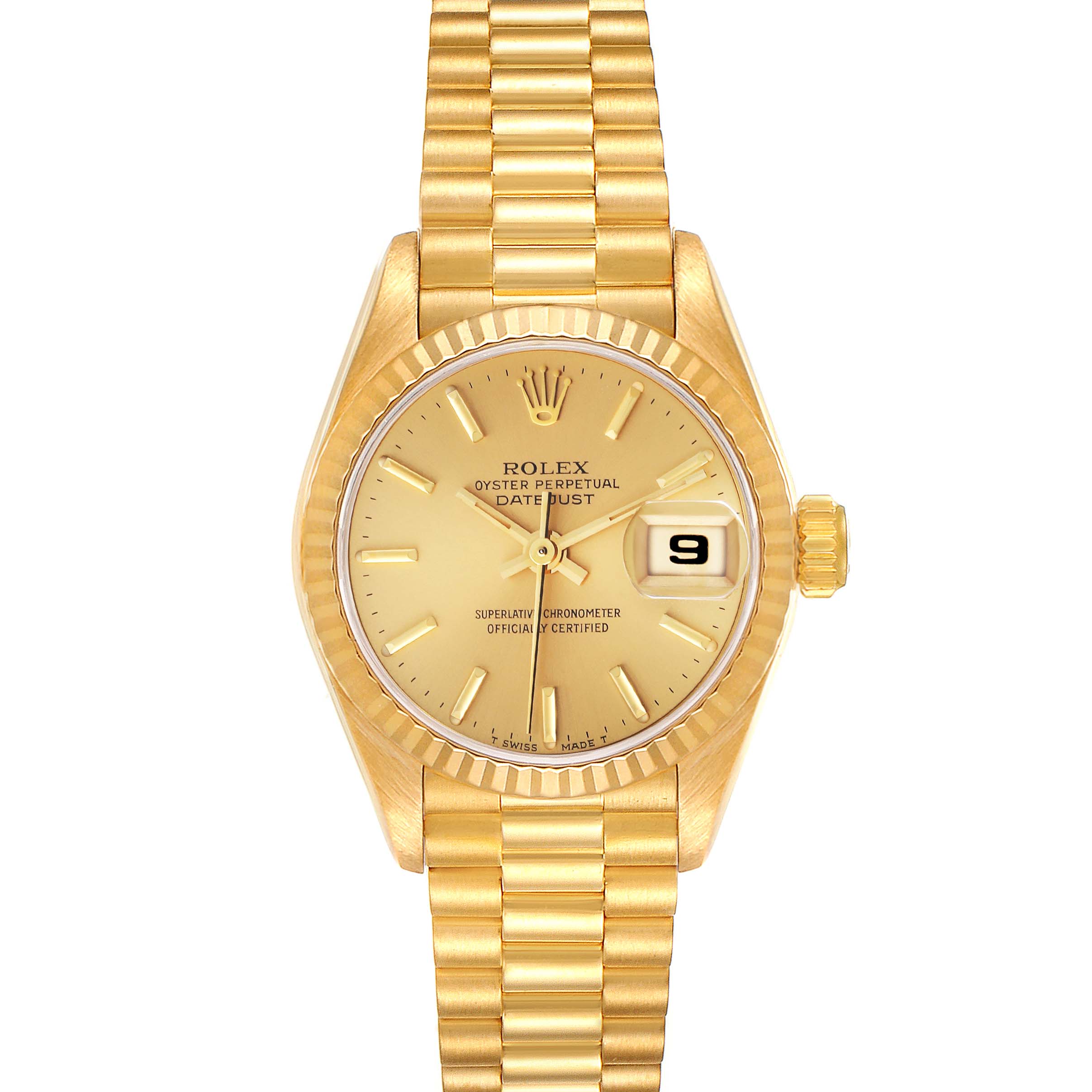 Rolex President Datejust Yellow Gold Champagne Dial Ladies Watch 69178 ...