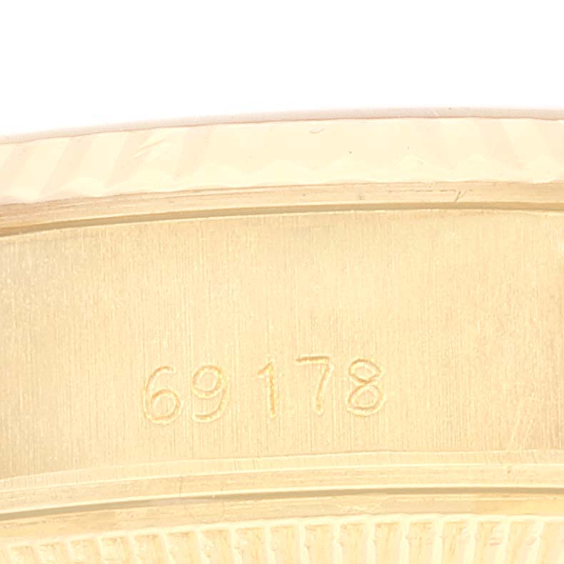 The image shows a close-up of the model number "69178" engraved on the case back of a Rolex President 69178 Women's Yellow Gold Champagne Dial 69178 Women's Yellow Gold Champagne Dial watch.