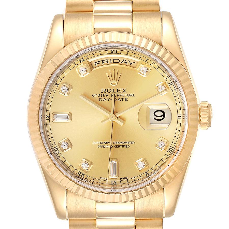 Rolex President Day Date Yellow Gold Diamond Mens Watch 118238 Box SwissWatchExpo
