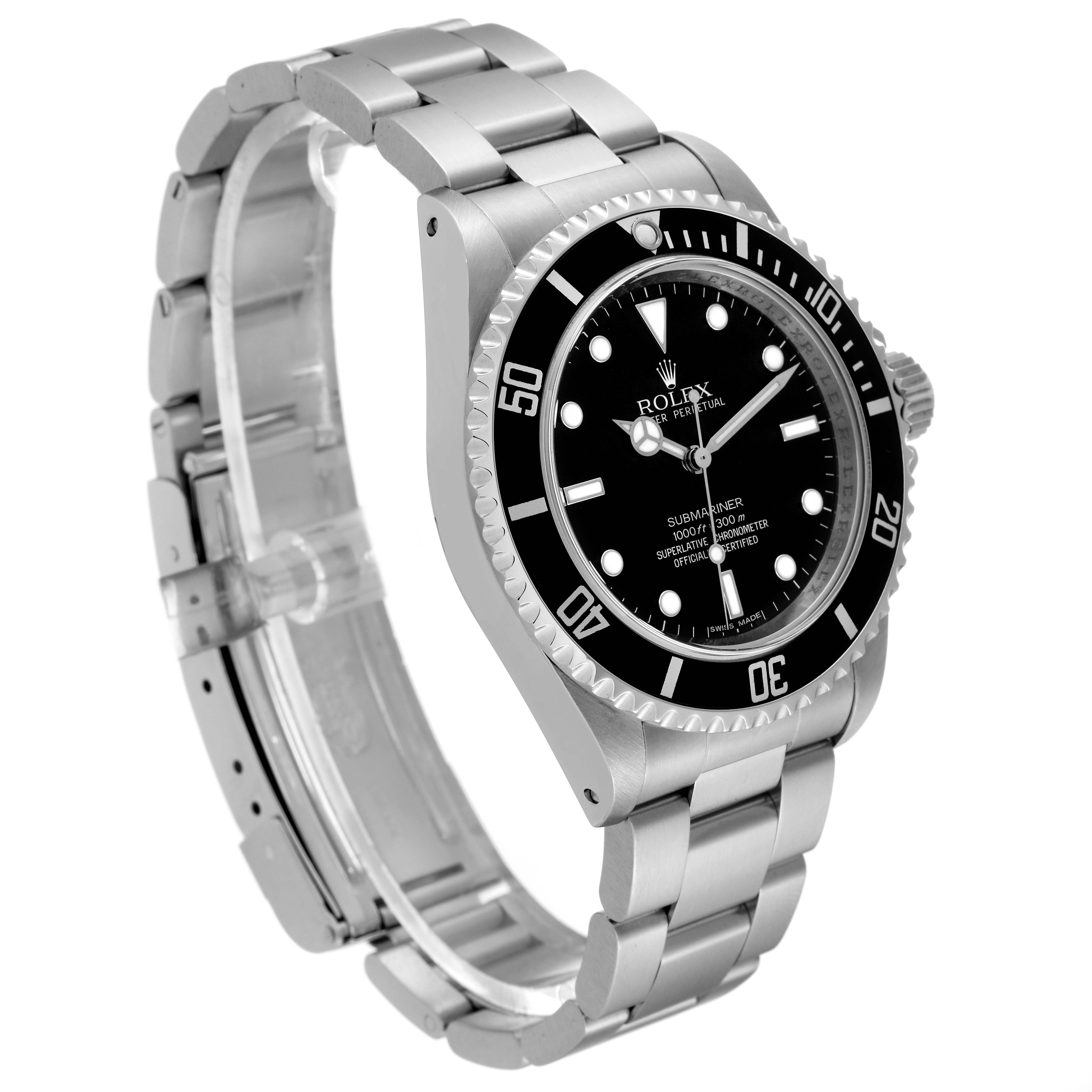 The Rolex Submariner 14060M Men
s Stainless Steel Black Dial 14060M Men
s Stainless Steel Black Dial watch is shown at a slight angle, highlighting the case, bezel, dial, and bracelet.