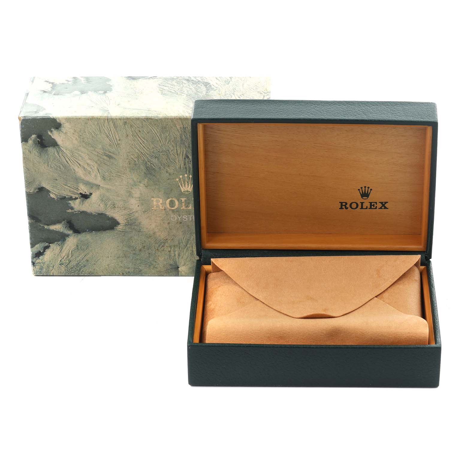 The image shows a Rolex Submariner 16613 Men's Steel and Gold (two tone) Black Dial 16613 Men's Steel and Gold (two tone) Black Dial watch box and a protective pouch, viewed from the front.