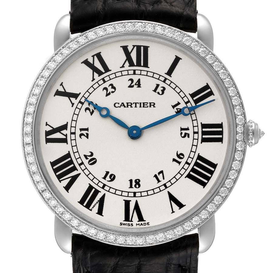Cartier Ronde Louis White Gold Diamond Mens Watch WR000551 SwissWatchExpo