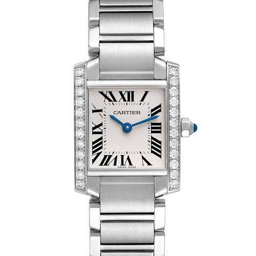 Photo of Cartier Tank Francaise Steel Silver Dial Diamond Watch W4TA0008 Box Card