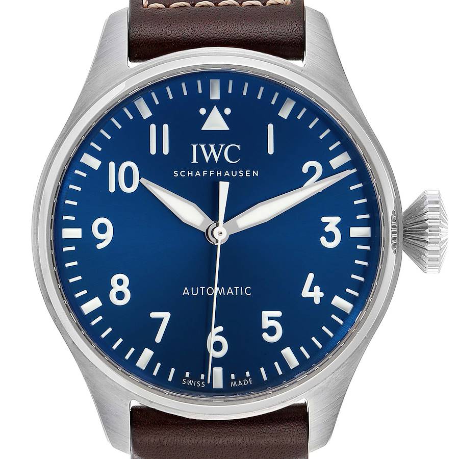 IWC Big Pilots 43mm Steel Blue Dial Brown Strap Mens Watch IW329303 Unworn SwissWatchExpo