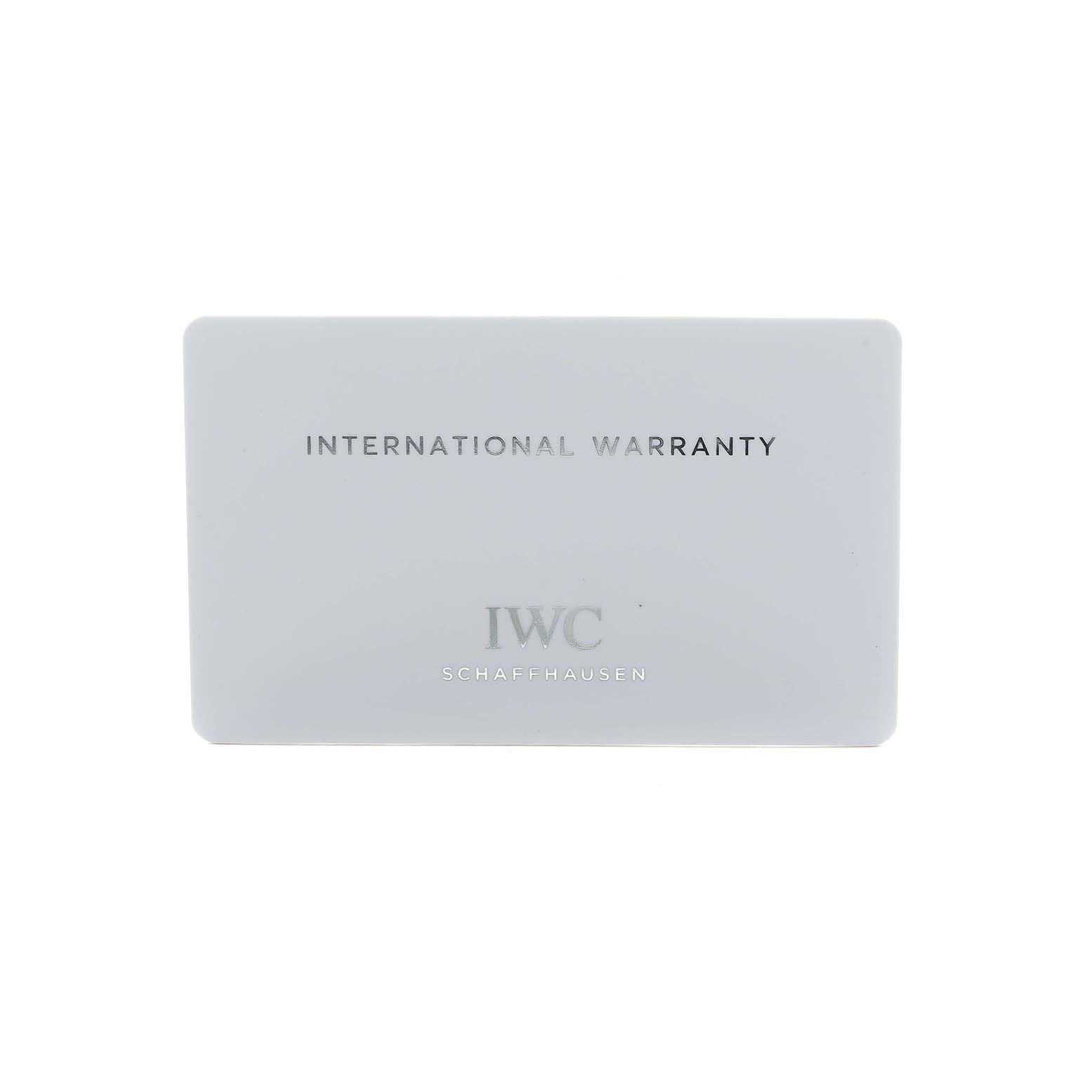 This image shows the international warranty card for the IWC Pilot IW388002 Men's Ceramic Grey Dial model.