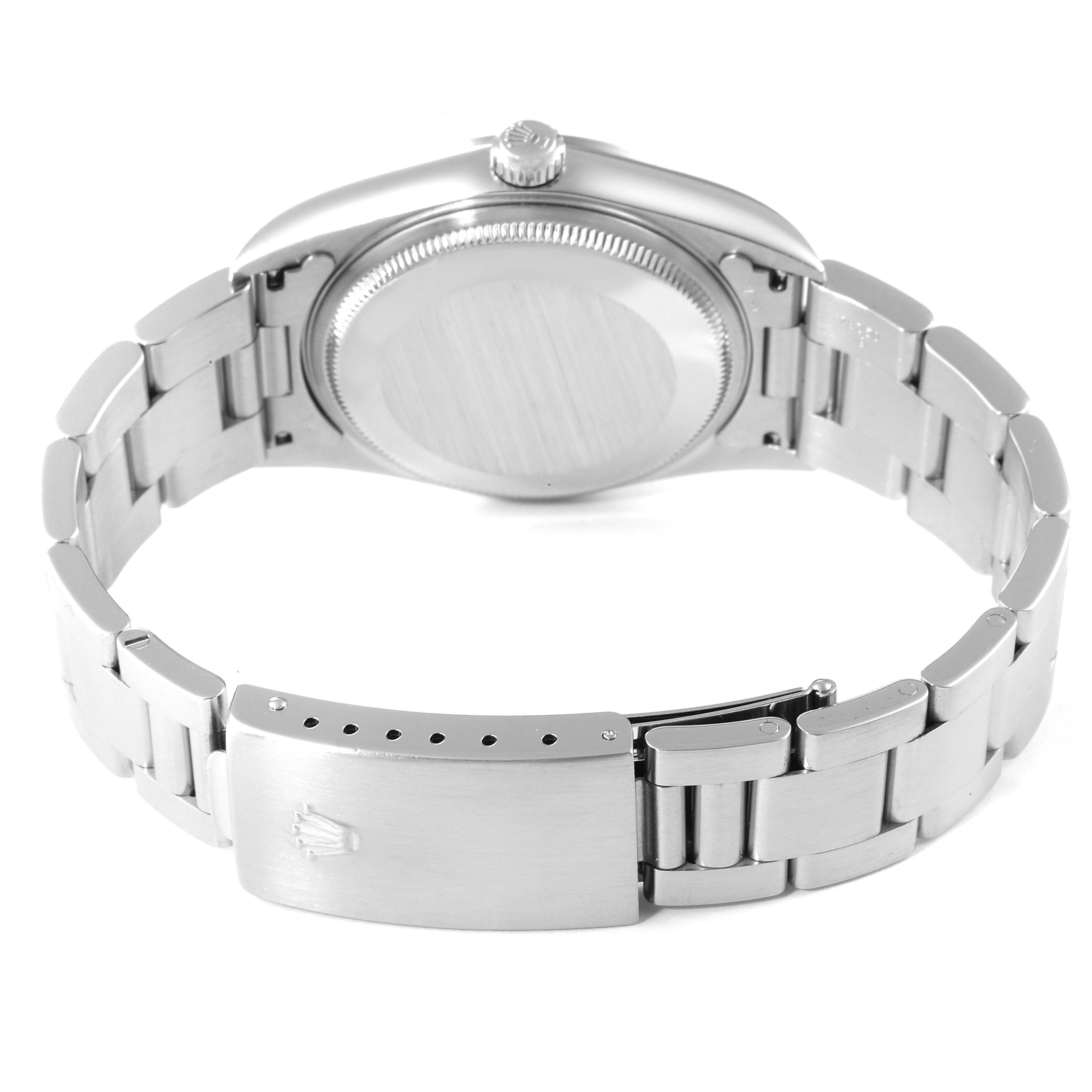 This image shows the back of the Rolex Air-King 14000 Men's Stainless Steel Silver Dial 14000 Men's Stainless Steel Silver Dial watch, highlighting the case back, bracelet, and clasp.