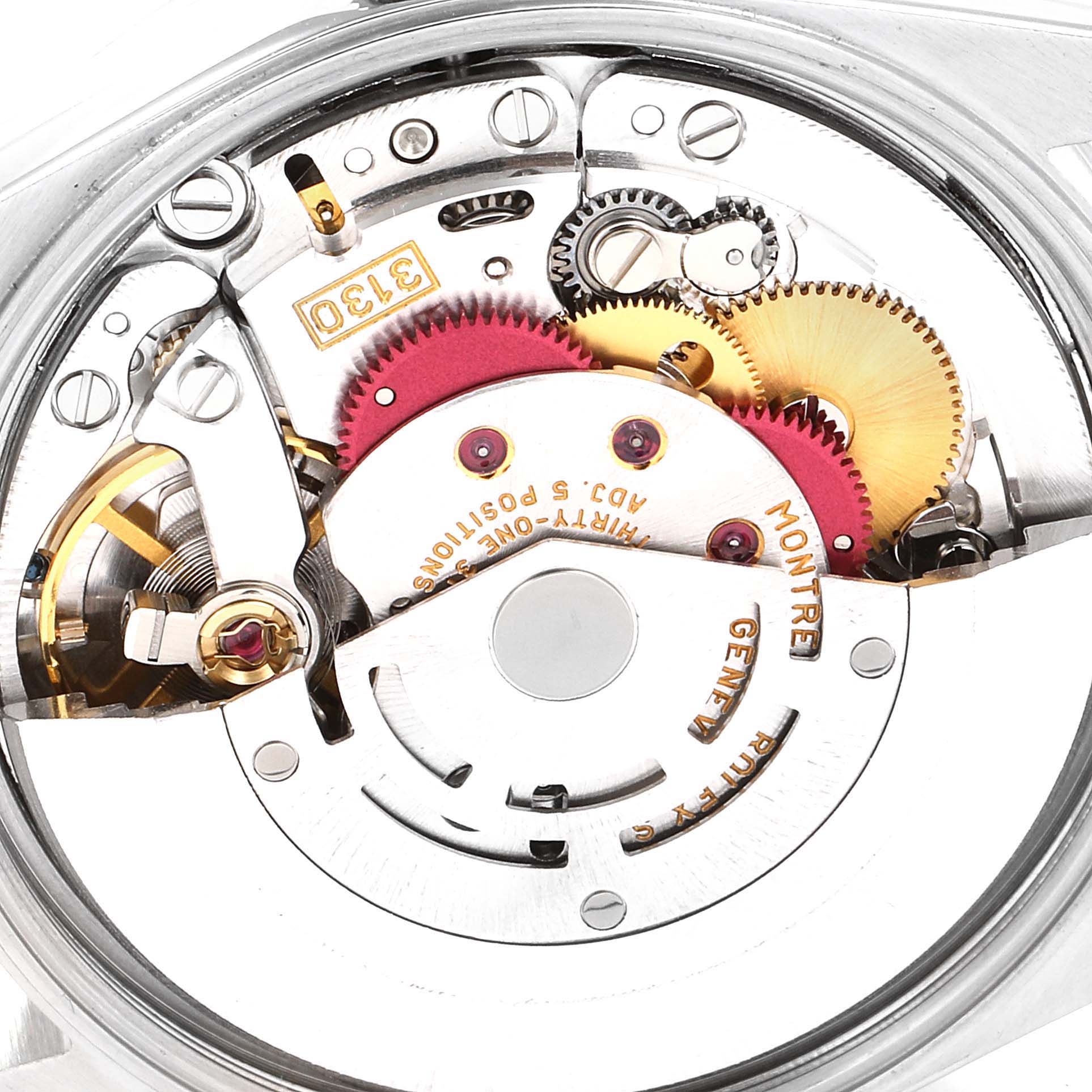 This image shows the movement mechanism of the Rolex Air-King 14000 Men's Stainless Steel Silver Dial 14000 Men's Stainless Steel Silver Dial watch from a close-up, internal angle.