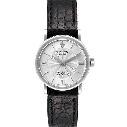 Photo of Rolex Cellini Classic 18k White Gold Silver Dial Black Strap Ladies Watch 6110
