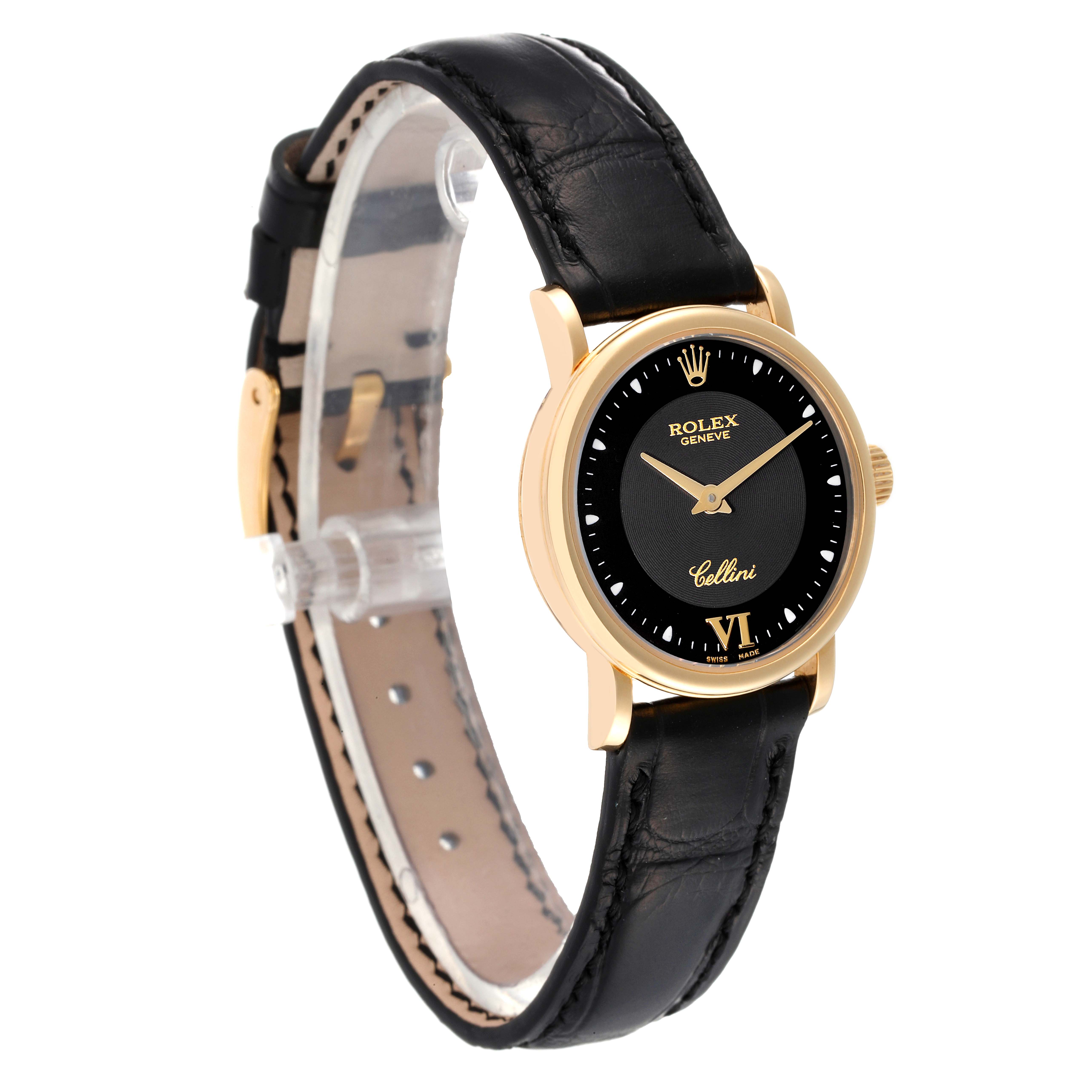 Rolex Cellini Classic 18k Yellow Gold Black Dial Ladies Watch 6110 Card ...