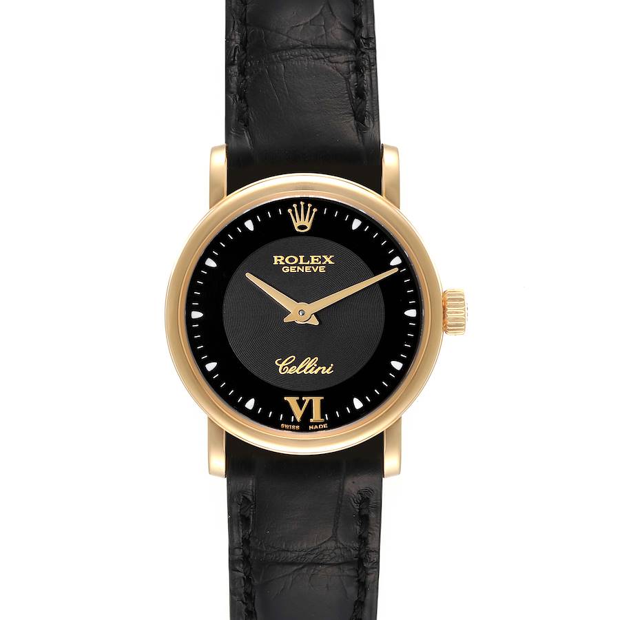 Rolex Cellini Classic 18k Yellow Gold Black Dial Ladies Watch 6110 Card SwissWatchExpo