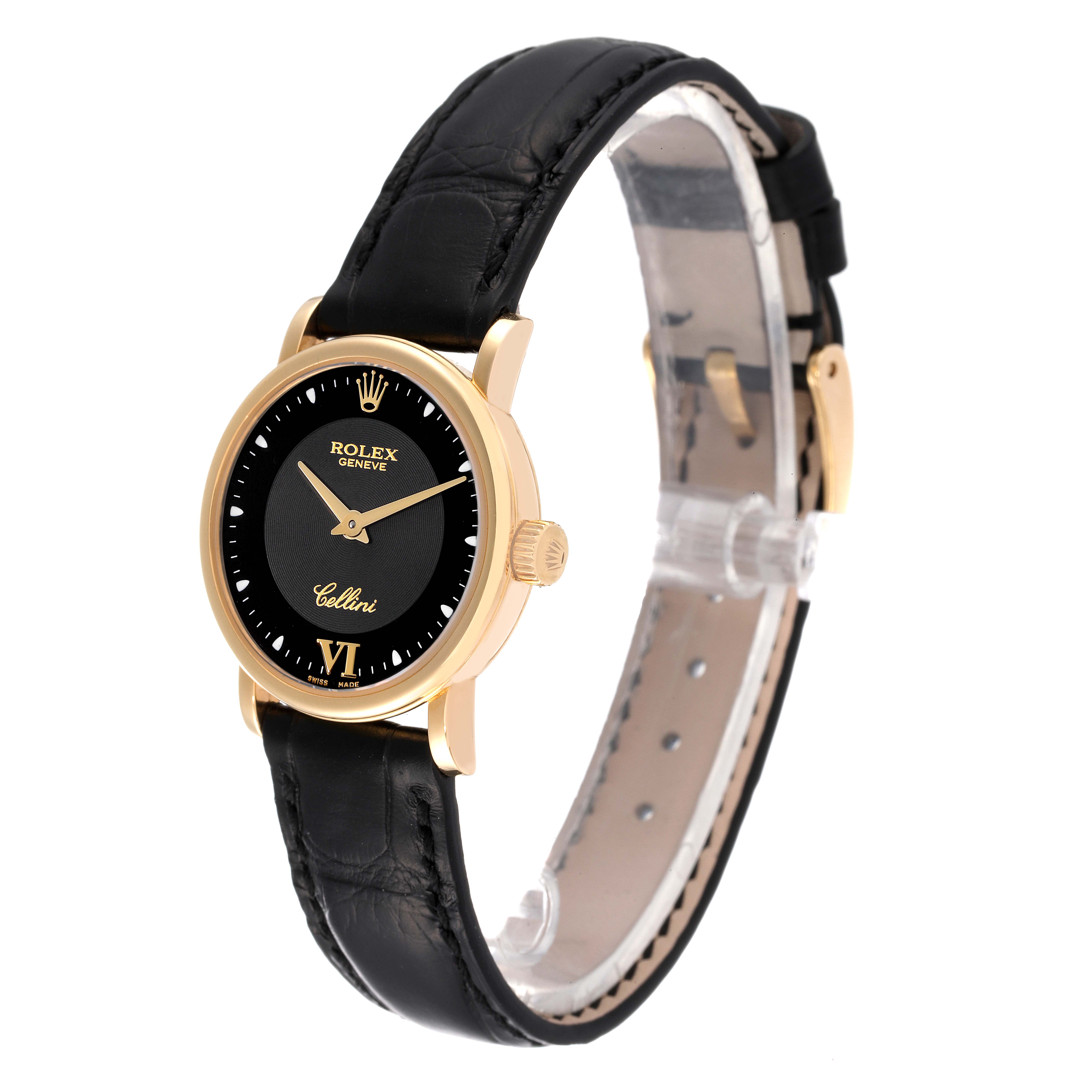 Rolex Cellini Classic 18k Yellow Gold Black Dial Ladies Watch 6110 Card ...