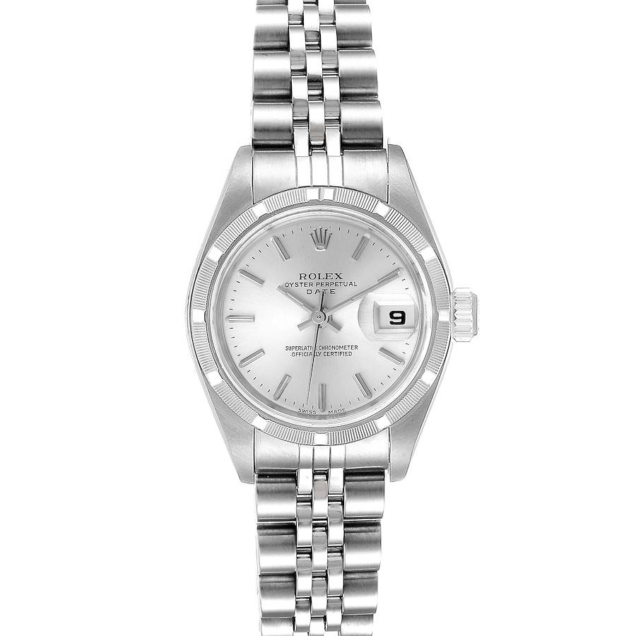 Rolex Date Stainless Steel Silver Baton Dial Ladies Watch 79190 Papers SwissWatchExpo