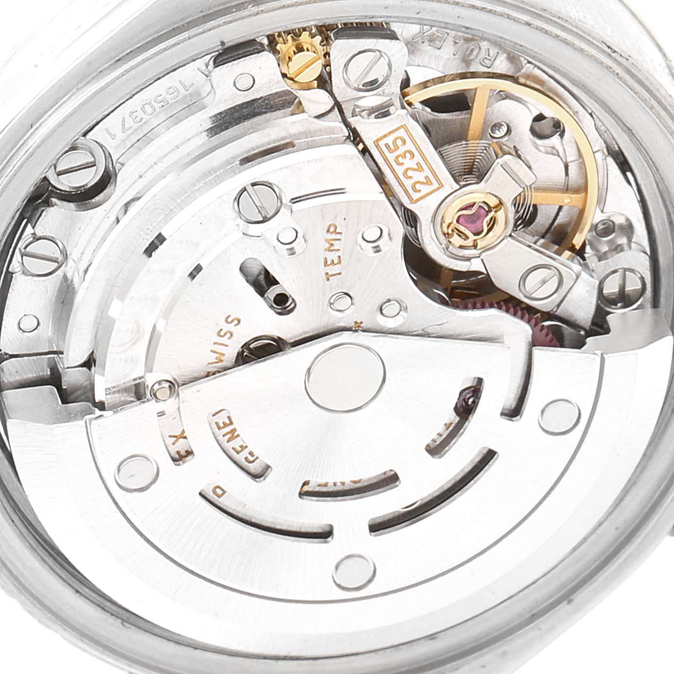 The image shows the internal mechanical movement of a Rolex Date 79190 Women's Stainless Steel Silver Dial 79190 Women's Stainless Steel Silver Dial model watch, viewed from the back.