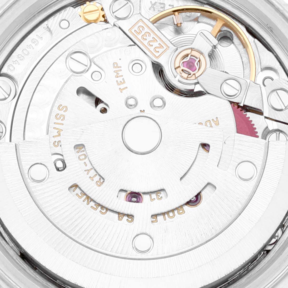 The image shows a close-up of the movement mechanism of the Rolex Datejust 79174 Women's Stainless Steel Silver Dial 79174 Women's Stainless Steel Silver Dial watch.