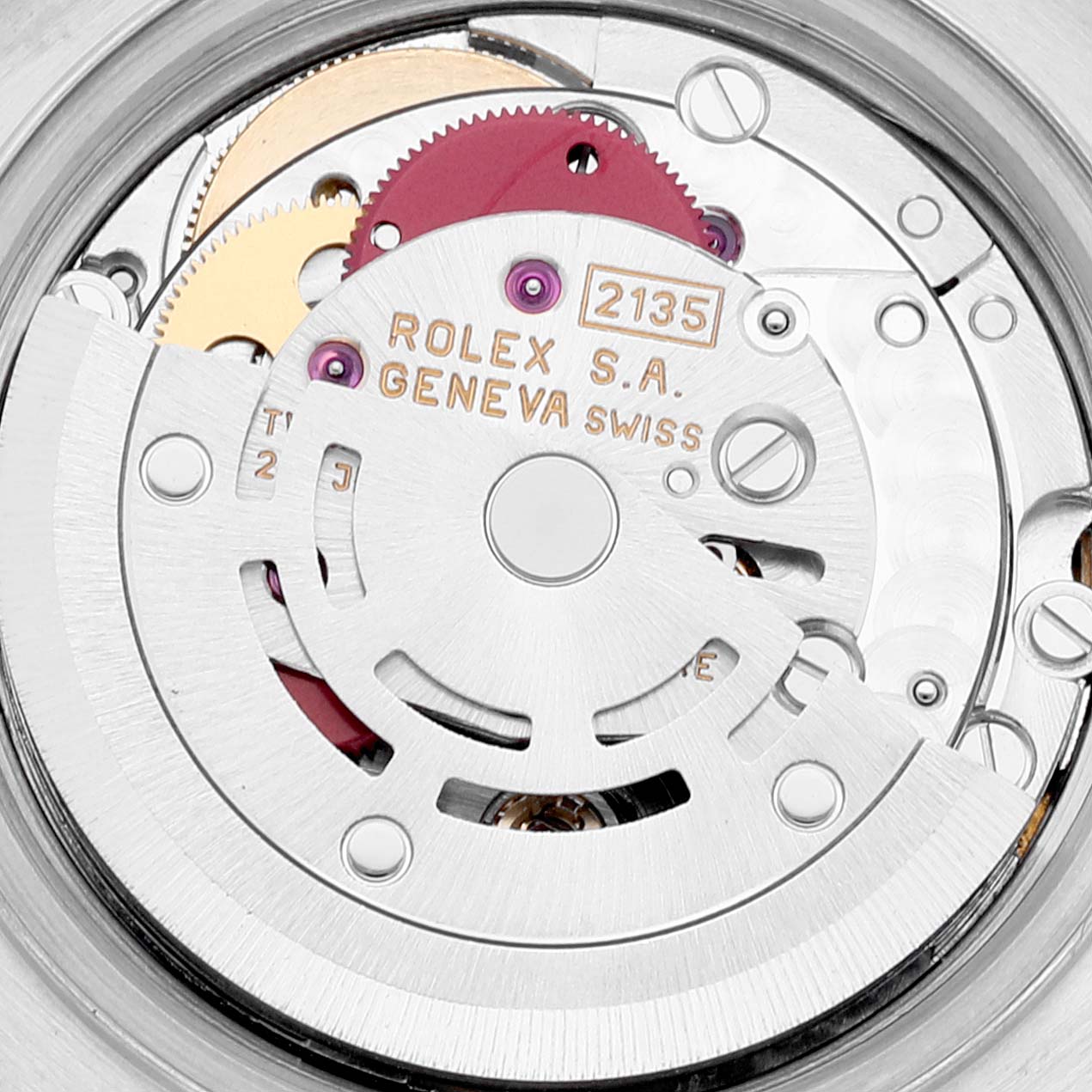 This image shows a detailed view of the movement mechanism of a Rolex Datejust 69173 Women's Steel and Gold (two tone) Champagne Dial 69173 Women's Steel and Gold (two tone) Champagne Dial watch.