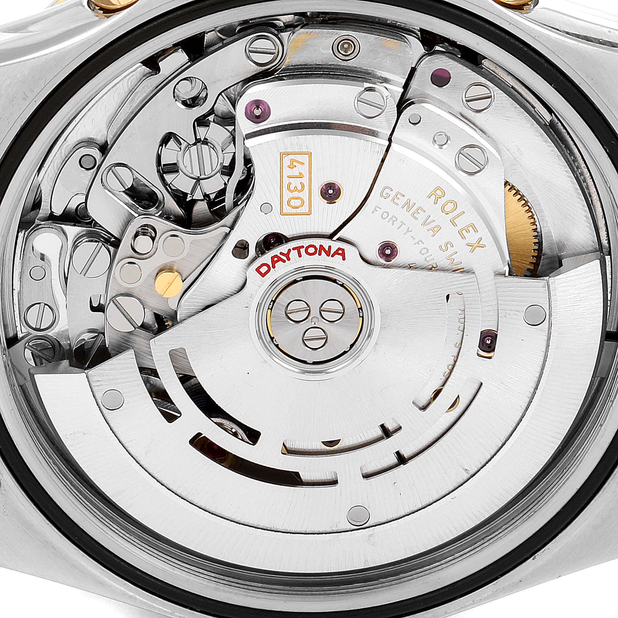The image shows the internal movement mechanics of a Rolex Daytona 116523 Men
s Steel and Gold (two tone) Black Dial 116523 Men
s Steel and Gold (two tone) Black Dial watch, viewed from the back.