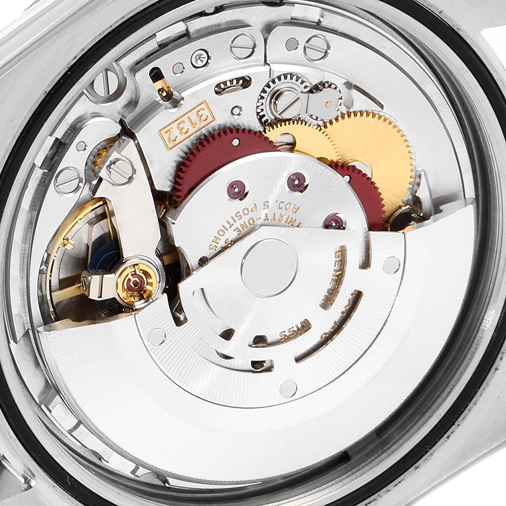 This image shows the movement and inner mechanics of a Rolex Explorer 214270 Men
s Stainless Steel Black Dial 214270 Men
s Stainless Steel Black Dial model watch, viewed from the back.