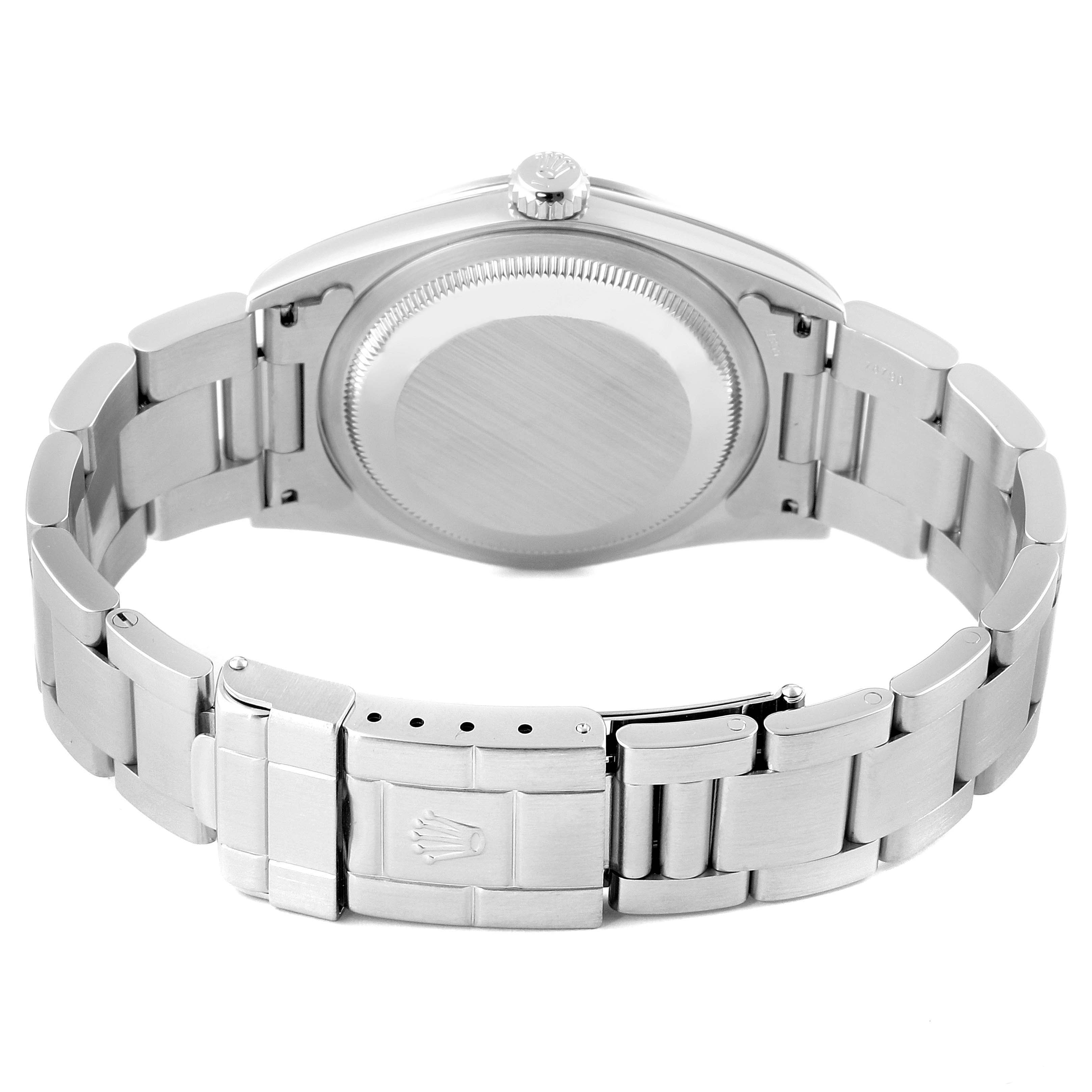 The image shows the back view and bracelet of a Rolex Explorer 14270 Men
s Stainless Steel Black Dial 14270 Men
s Stainless Steel Black Dial watch.