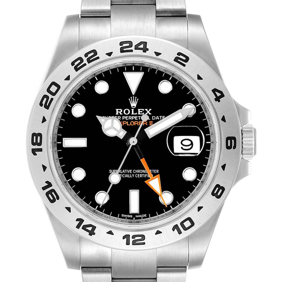 Rolex Explorer II 42 Black Dial Orange Hand Steel Mens Watch 216570 Box SwissWatchExpo