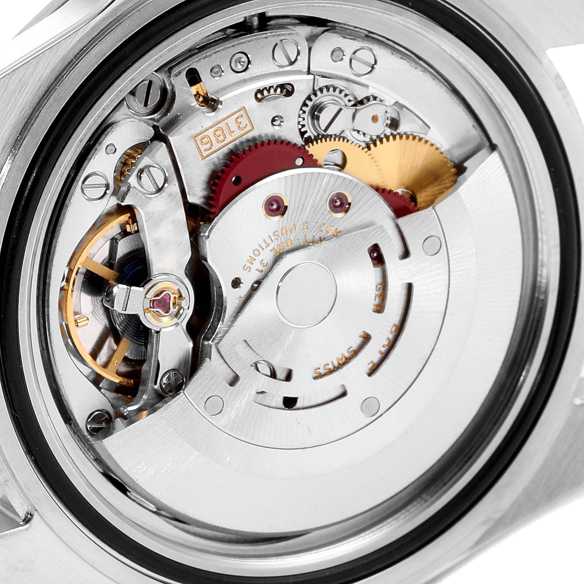 This image shows the intricate inner mechanism of the Rolex Explorer 16570 Men
s Stainless Steel White Dial 16570 Men
s Stainless Steel White Dial watch, focusing on the movement components.
