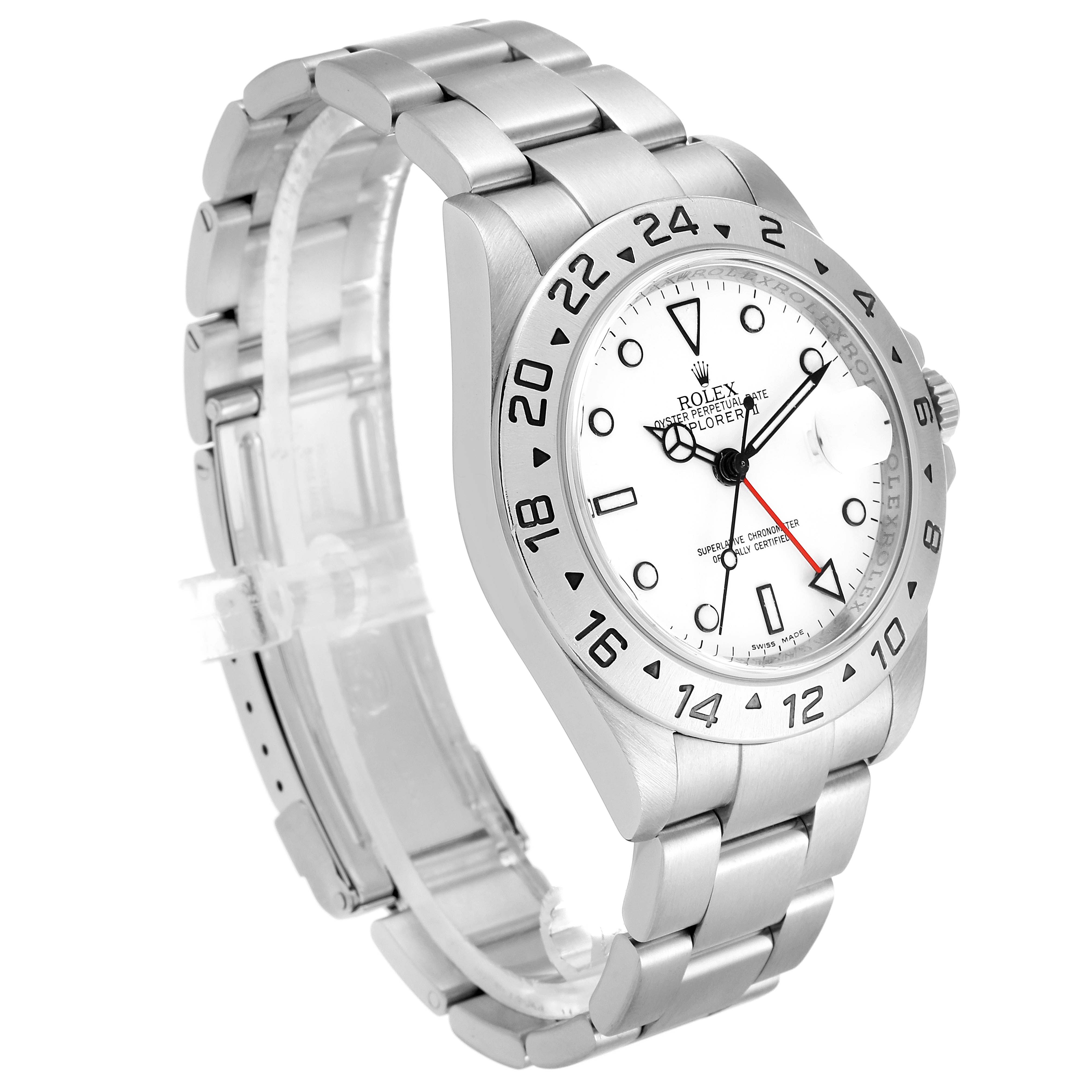The image shows a side and slightly angled front view of a Rolex Explorer 16570 Men
s Stainless Steel White Dial 16570 Men
s Stainless Steel White Dial watch, highlighting the bezel, dial, and bracelet.