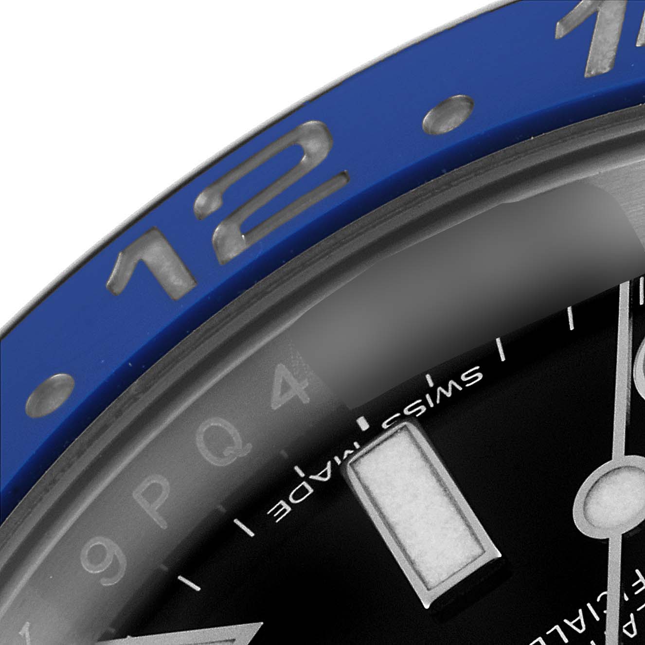 The close-up image shows the upper portion of the bezel and dial of the Rolex GMT-Master 116710 Men
s Stainless Steel Black Dial 116710 Men
s Stainless Steel Black Dial watch, highlighting the "12" marker.