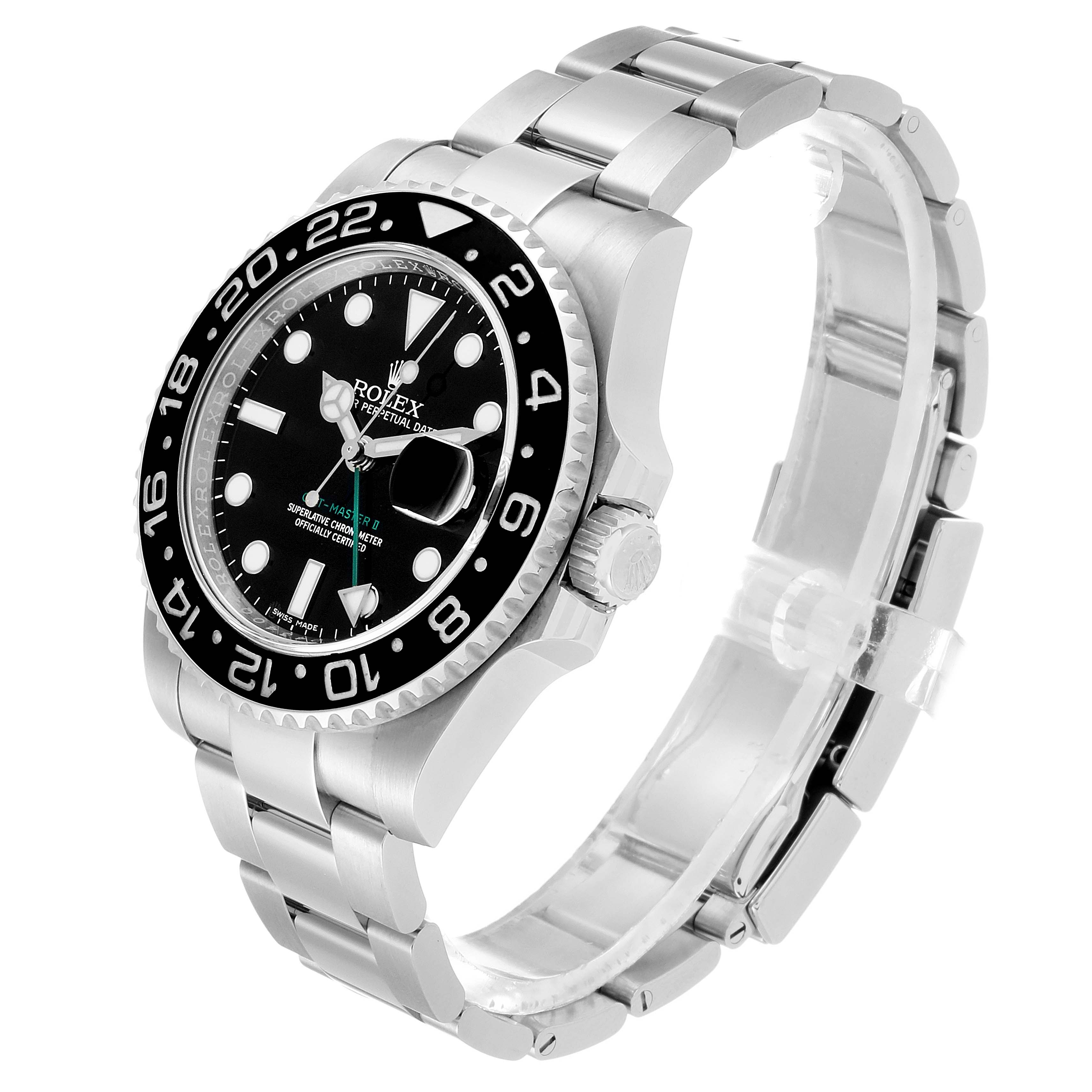 The Rolex GMT-Master 116710 Men
s Stainless Steel Black Dial 116710 Men
s Stainless Steel Black Dial watch is shown at a three-quarter angle, displaying the face, bezel, crown, and bracelet.