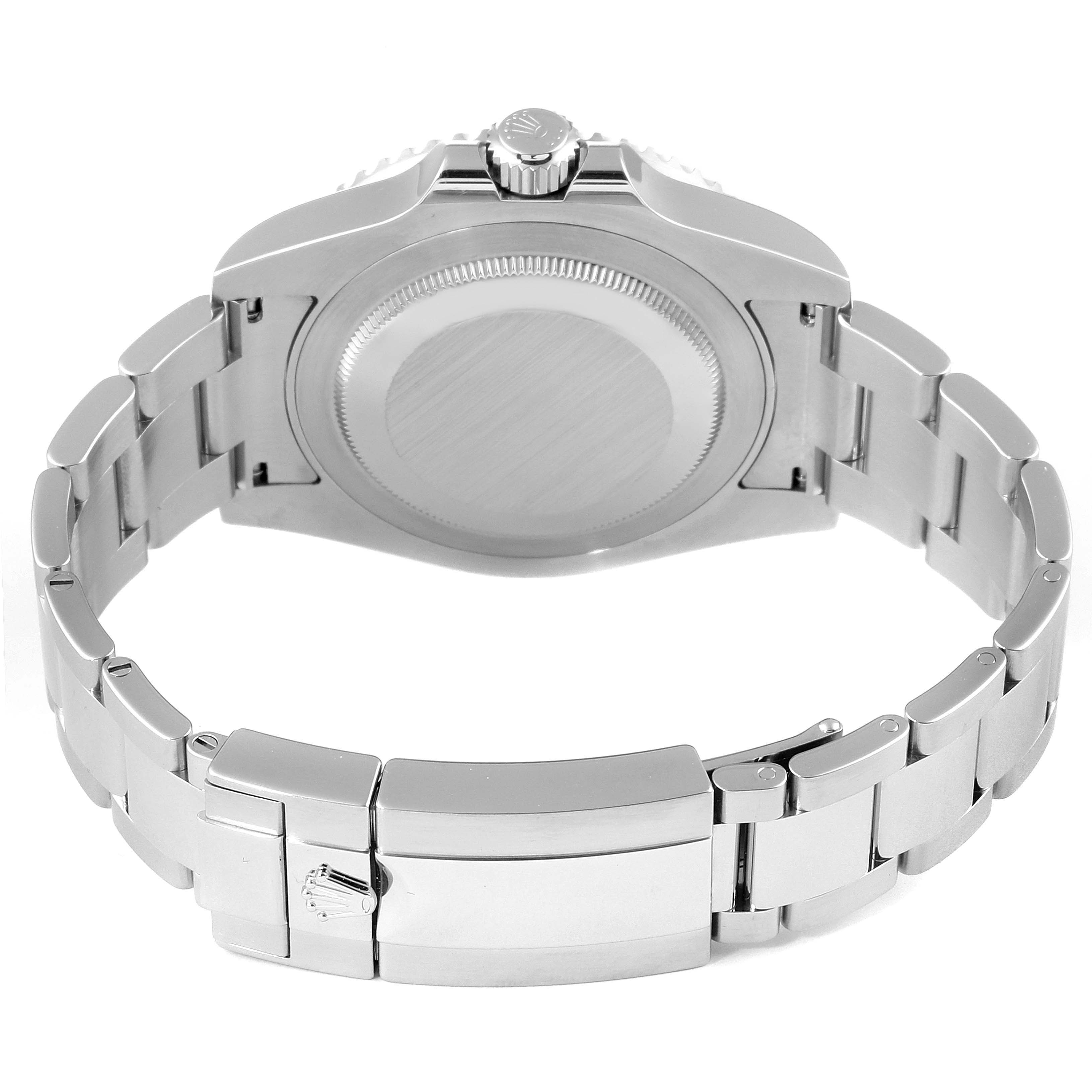 The image shows the back view of the Rolex GMT-Master 116710 Men
s Stainless Steel Black Dial 116710 Men
s Stainless Steel Black Dial watch, highlighting the case back, bracelet, and clasp.