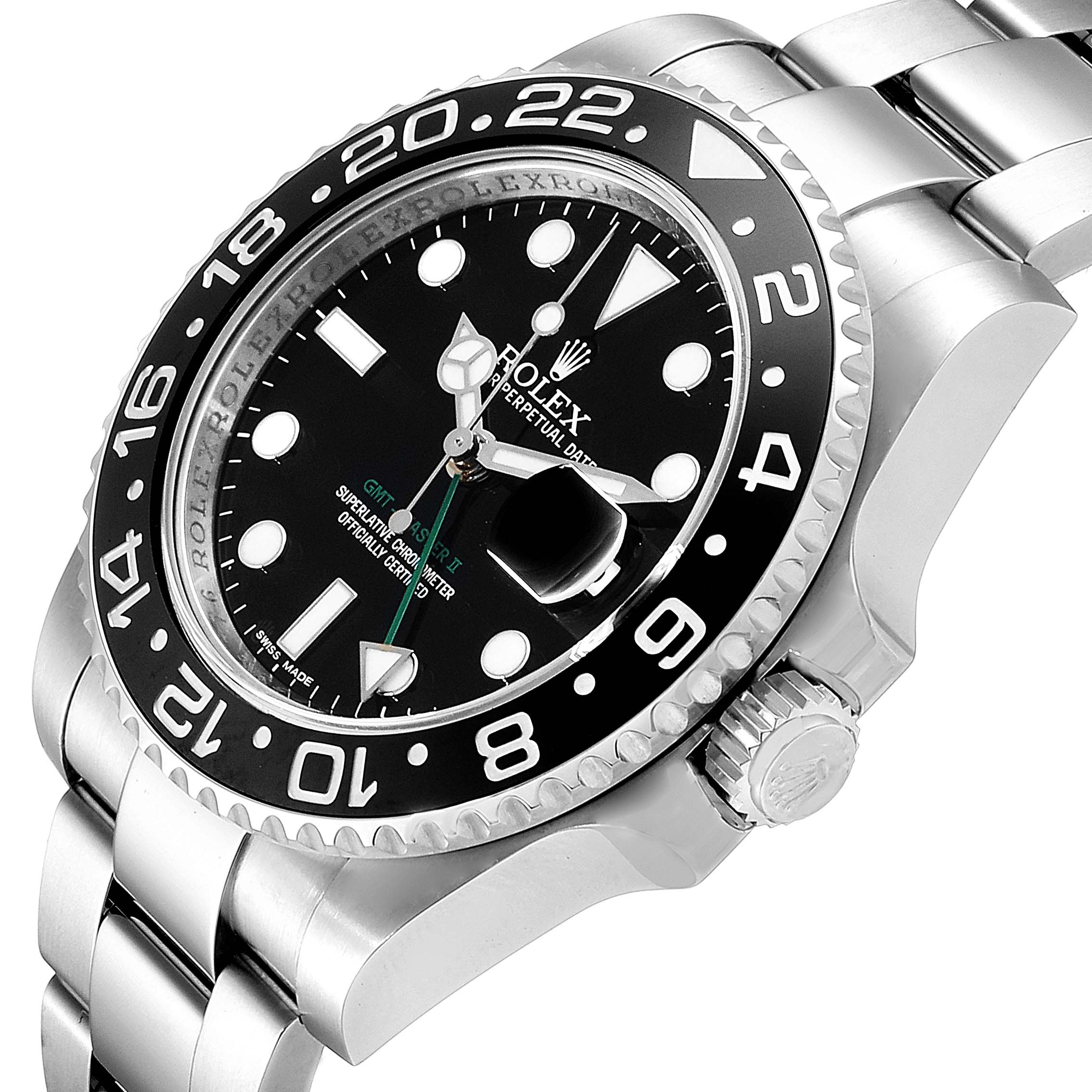 The image shows a Rolex GMT-Master 116710 Men
s Stainless Steel Black Dial 116710 Men
s Stainless Steel Black Dial watch at a slight angle, highlighting the bezel, dial, and part of the bracelet.