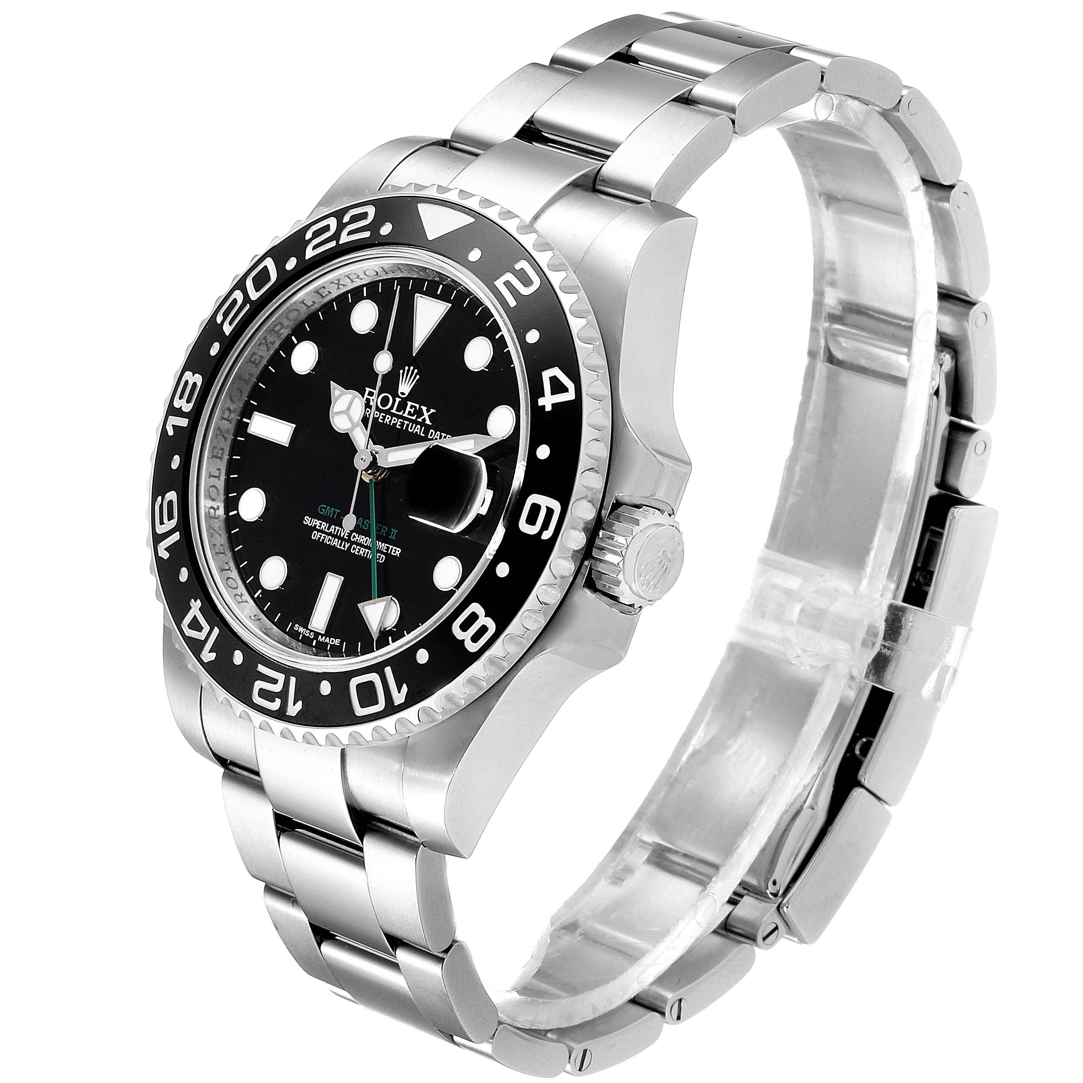 The image shows a Rolex GMT-Master 116710 Men
s Stainless Steel Black Dial 116710 Men
s Stainless Steel Black Dial watch from a three-quarter angle, displaying the watch face, bezel, crown, and part of the bracelet.