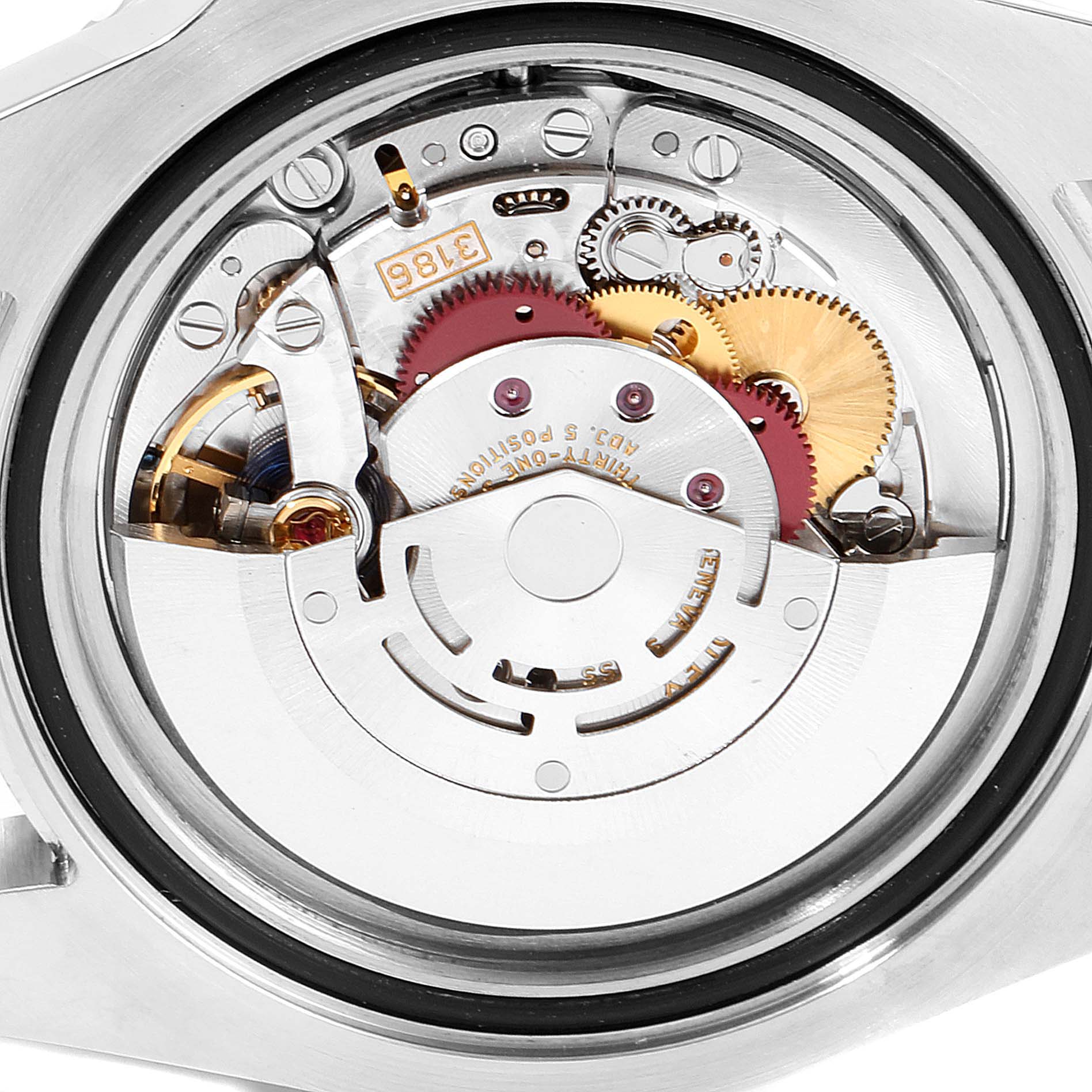 This image shows the internal movement mechanism of a Rolex GMT-Master 116710 Men
s Stainless Steel Black Dial 116710 Men
s Stainless Steel Black Dial watch viewed from the back.