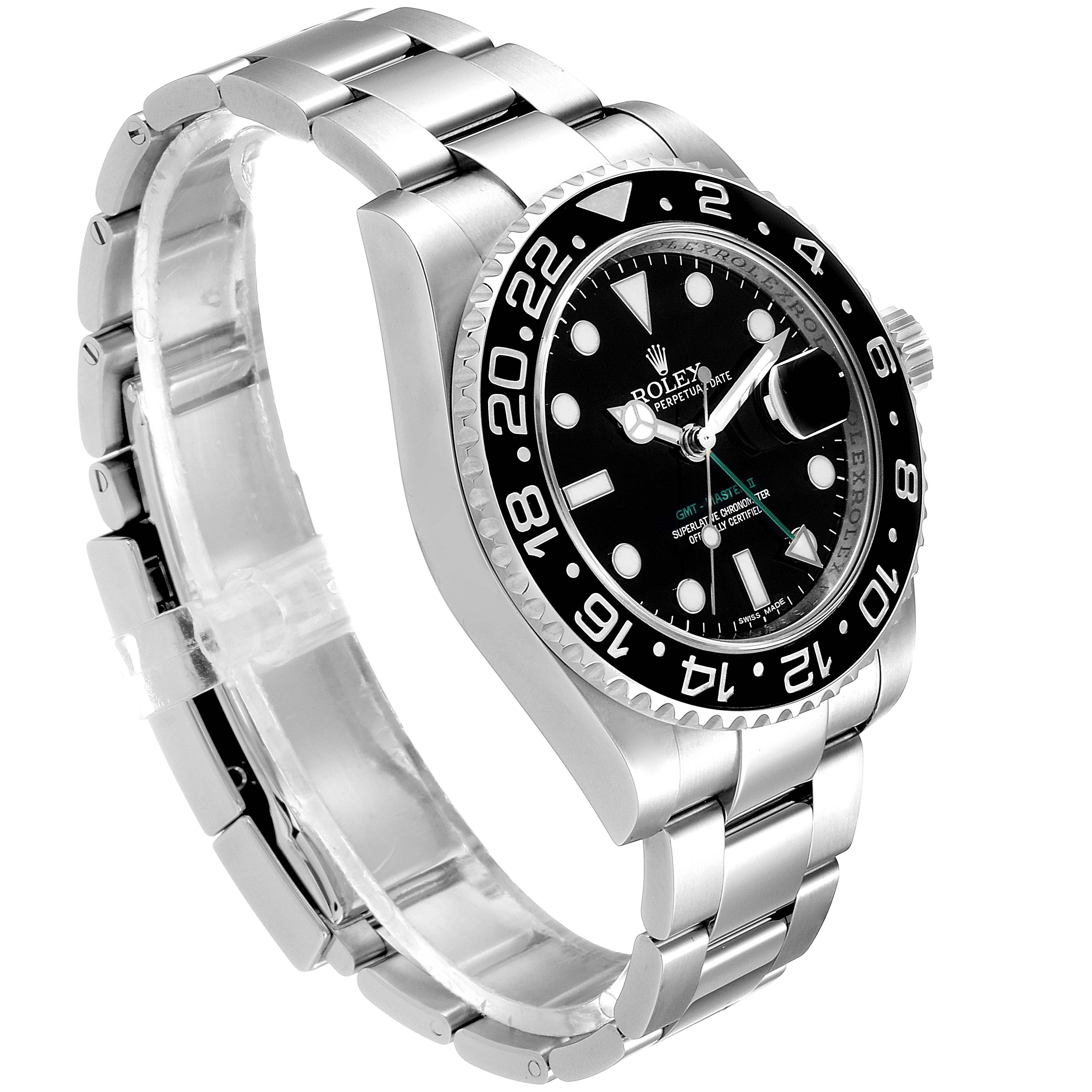 The image shows a Rolex GMT-Master 116710 Men
s Stainless Steel Black Dial 116710 Men
s Stainless Steel Black Dial watch angled from the front left, highlighting the bezel, dial, and bracelet.