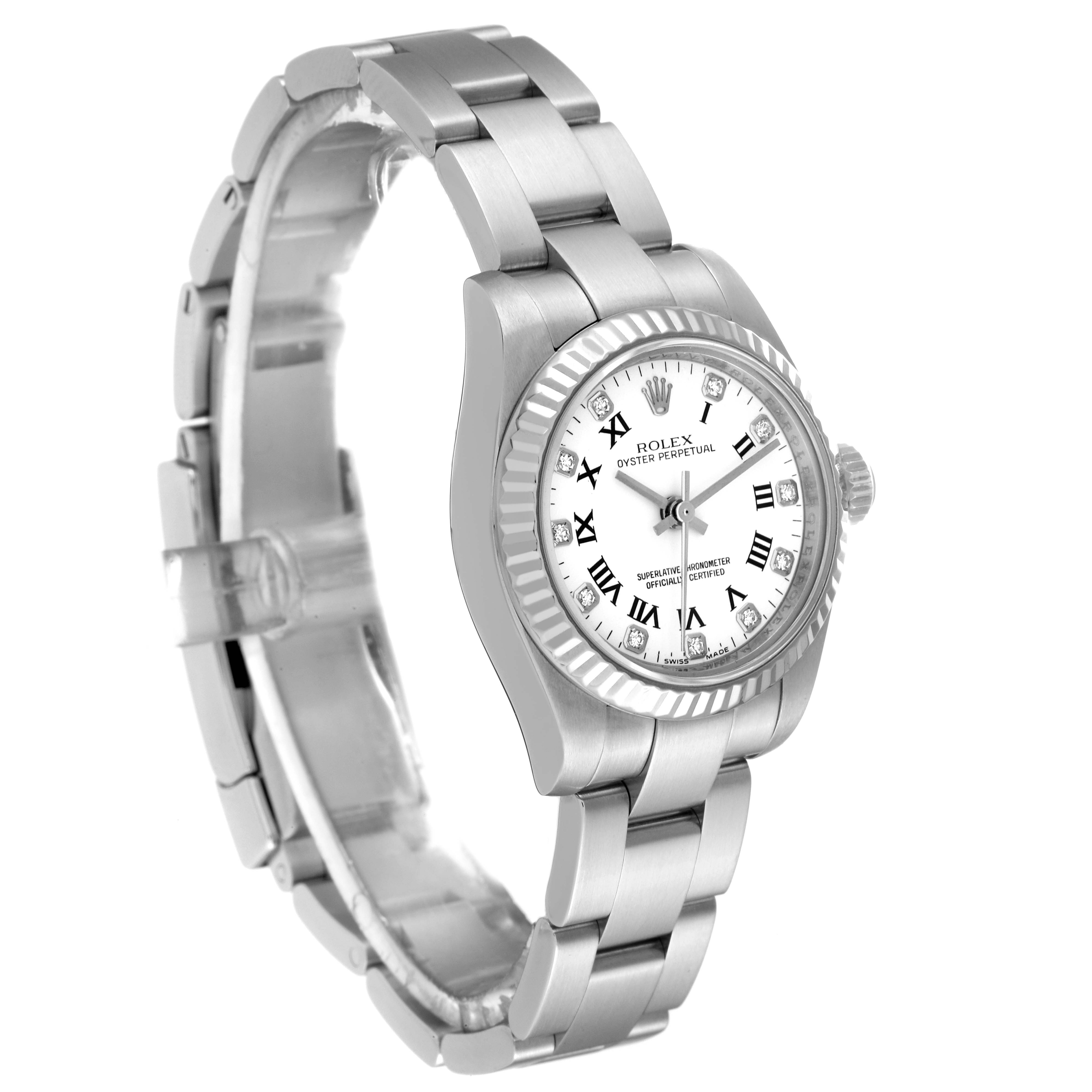 The image shows a Rolex Oyster Perpetual 176234 Women's Stainless Steel White Dial 176234 Women's Stainless Steel White Dial watch at a three-quarter angle, highlighting the bracelet, bezel, and dial.