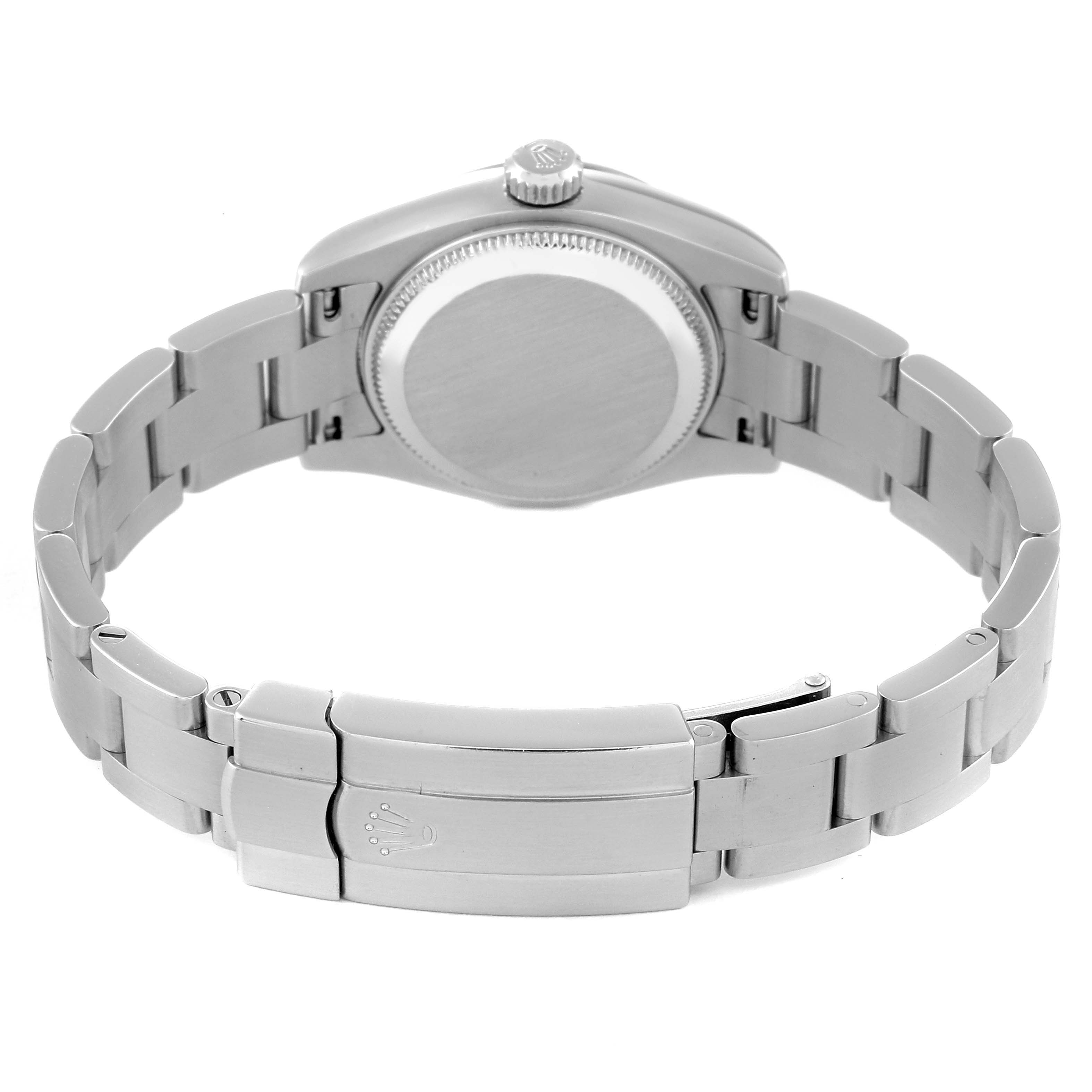 The image shows the back case and bracelet clasp of a Rolex Oyster Perpetual 176234 Women's Stainless Steel White Dial 176234 Women's Stainless Steel White Dial watch from a rear angle.