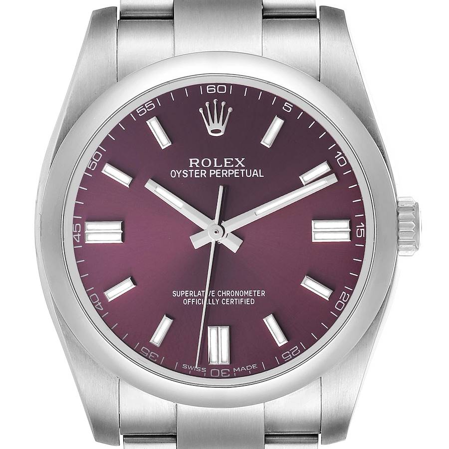 Rolex Oyster Perpetual 36 Red Grape Dial Steel Mens Watch 116000 SwissWatchExpo