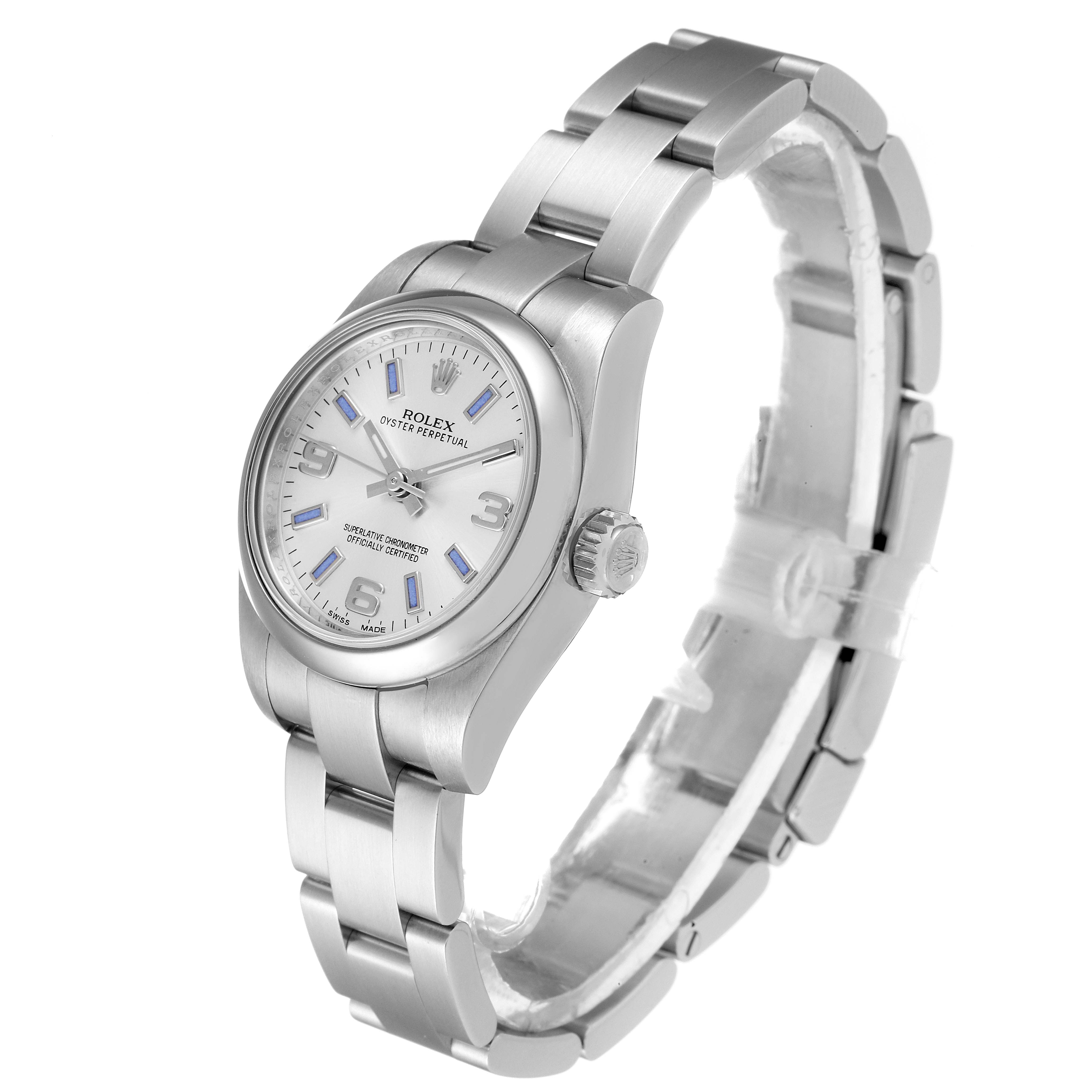 The image shows a Rolex Oyster Perpetual 176200 Women's Stainless Steel Silver Dial 176200 Women's Stainless Steel Silver Dial watch at a three-quarter angle, displaying its face, case, bracelet, and crown.