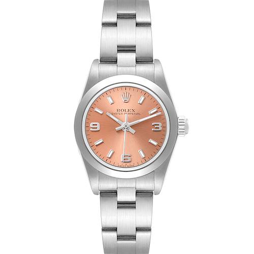 Photo of Rolex Oyster Perpetual Salmon Dial Domed Bezel Steel Watch 76080 Box Papers