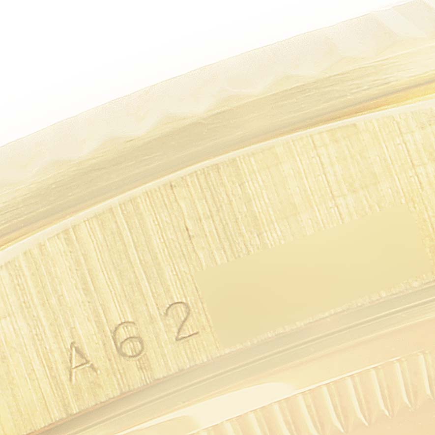 This image shows a close-up angle of the side marking on a Rolex President 18238 Men
s Yellow Gold Champagne Dial 18238 Men
s Yellow Gold Champagne Dial model.
