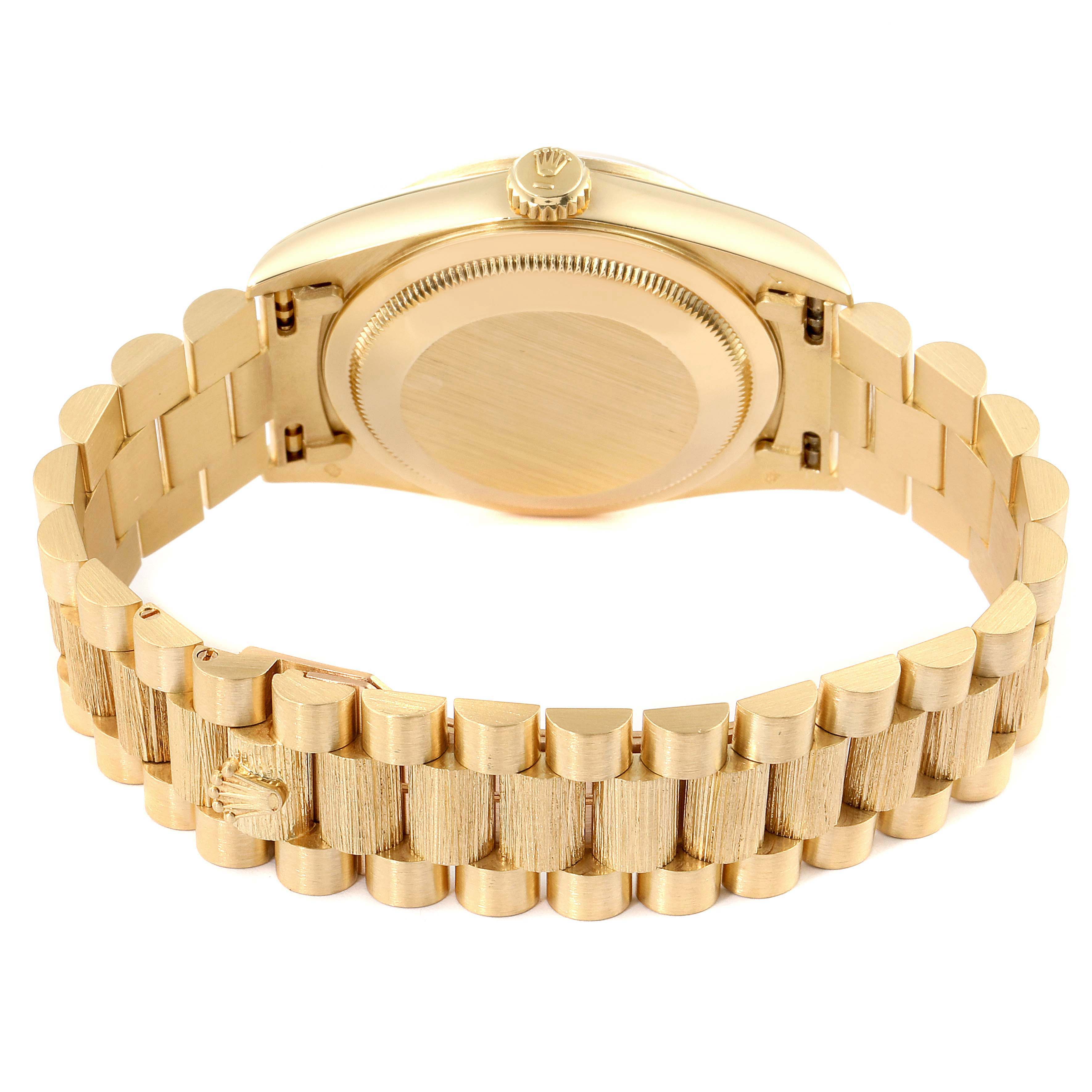 The image shows the back view and bracelet of the Rolex President 18248 Men's Yellow Gold Champagne Dial 18248 Men's Yellow Gold Champagne Dial model watch.