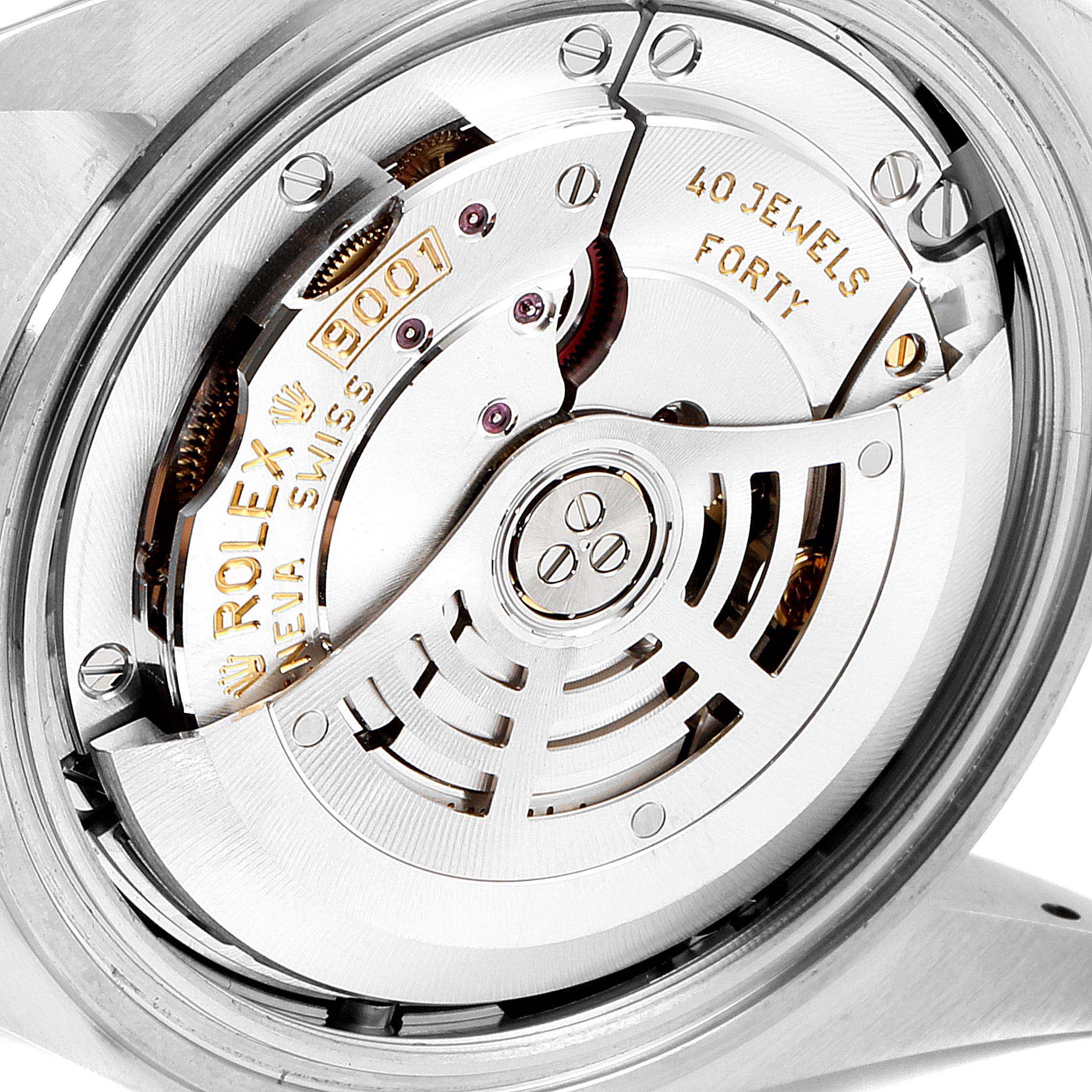 The image shows a close-up of the movement mechanism of the Rolex Sky-Dweller 326934 Men's Stainless Steel White Dial 326934 Men's Stainless Steel White Dial watch.