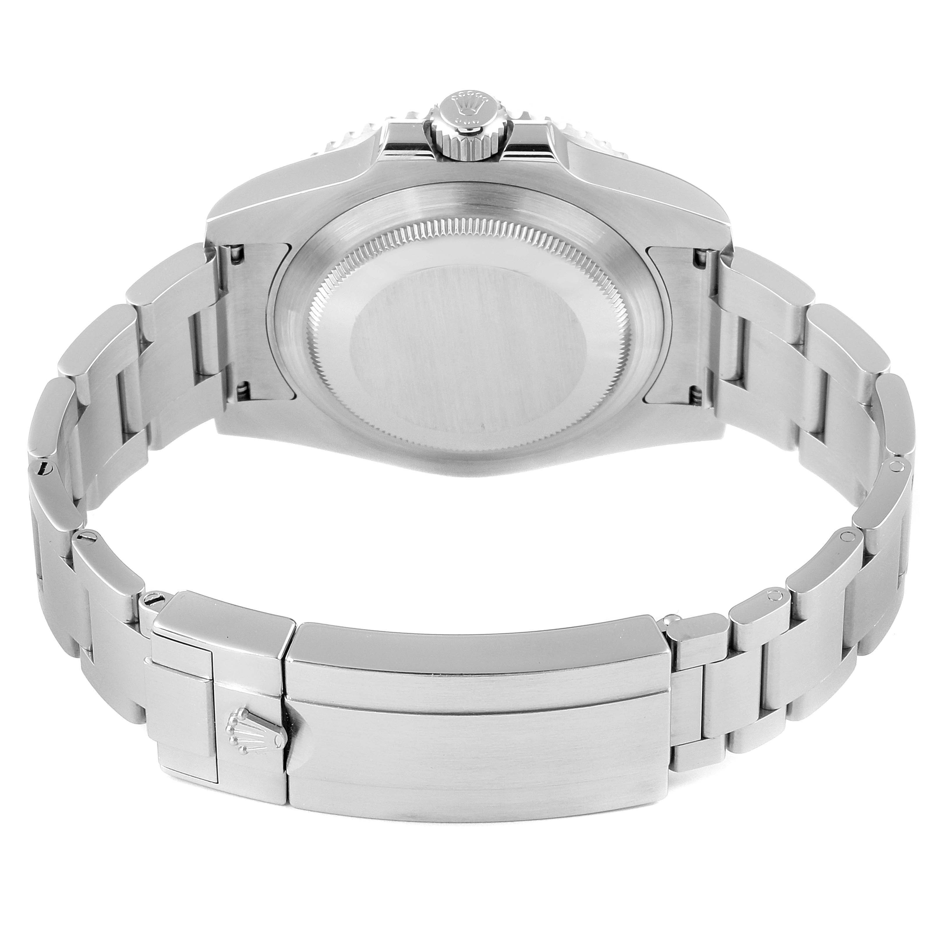 This image shows the back view and bracelet of a Rolex Submariner 116610LV Men's Stainless Steel Green Dial 116610LV Men's Stainless Steel Green Dial watch, highlighting the case back and clasp.