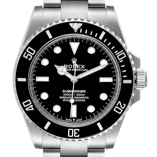 The Rolex Submariner watch is shown from the front, displaying the face, bezel, and part of the bracelet.