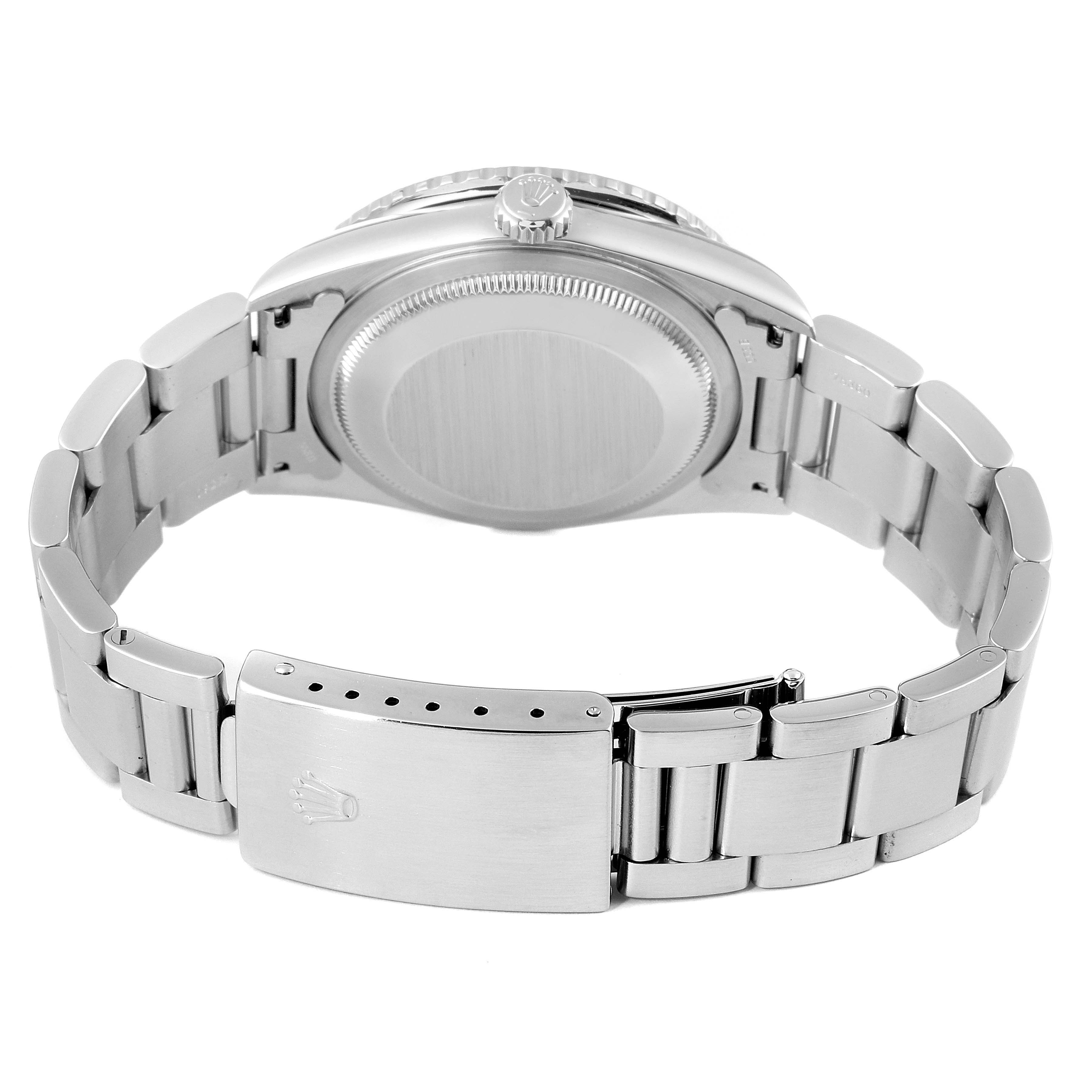 This image shows the back and clasp of a Rolex Turn-o-Graph 16264 Men's Stainless Steel Black Dial 16264 Men's Stainless Steel Black Dial watch.