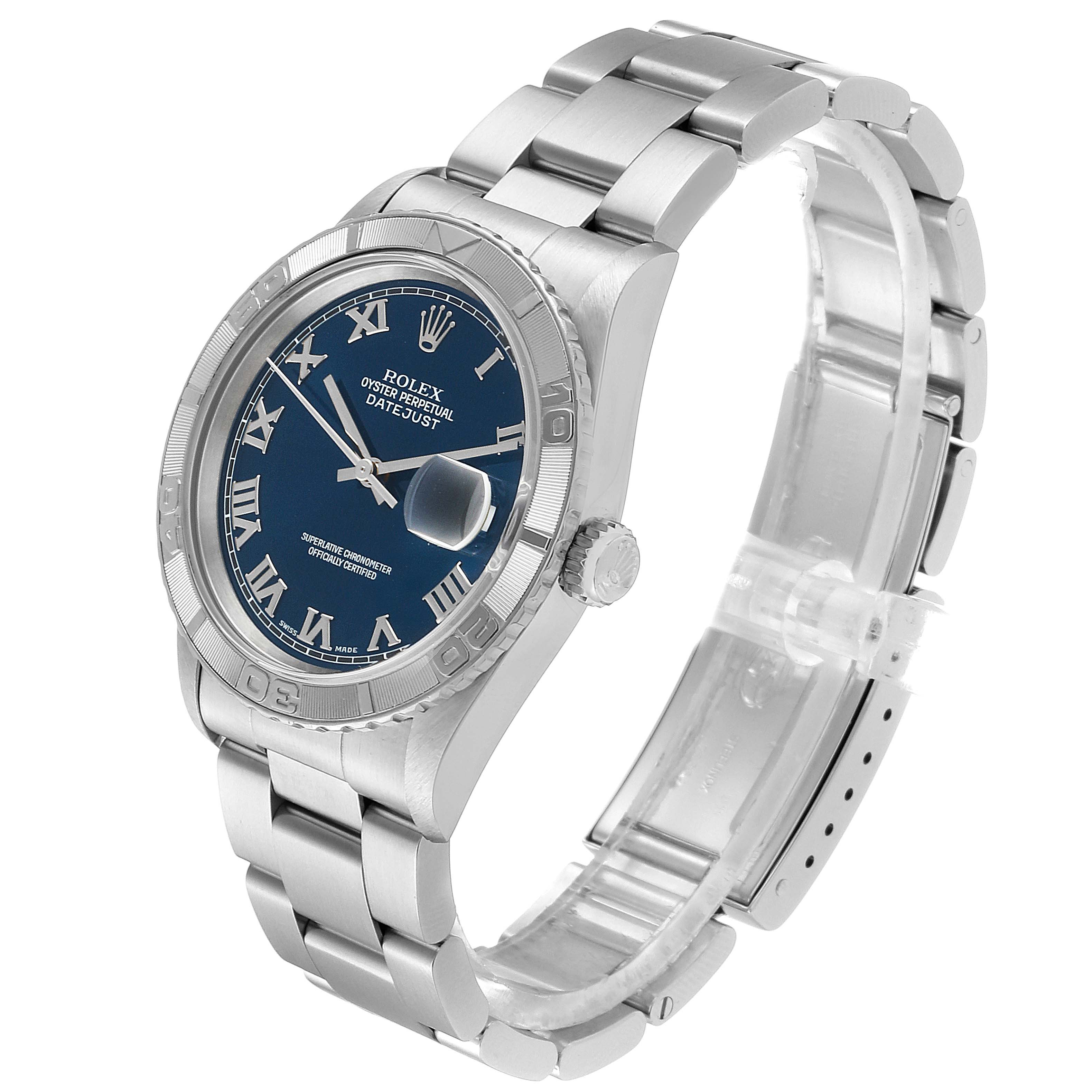The Rolex Turn-o-Graph 16264 Men
s Stainless Steel Blue Dial 16264 Men
s Stainless Steel Blue Dial watch is shown at a slight angle highlighting the dial, bezel, crown, and bracelet.
